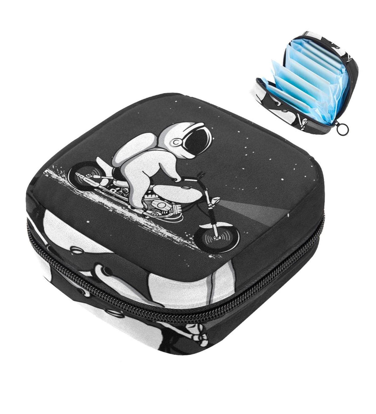 Buy Cute Space Motorcycle Menstruation Pad Bag with Zipper - Stylish Tampon Collection Bags for Women & Girls - Buy Online on GoSupps.com