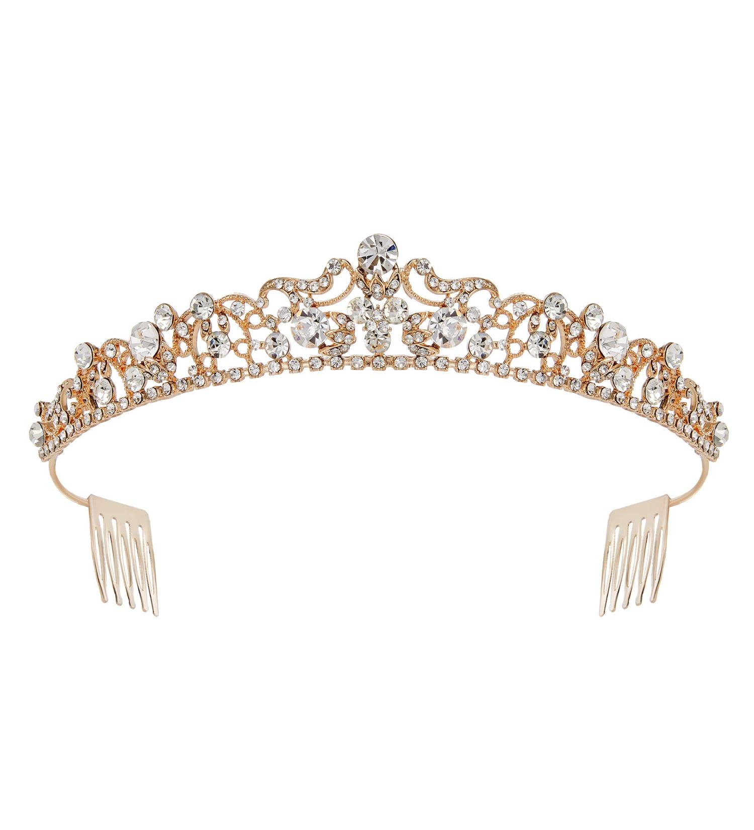 SWEETV Rose Gold Wedding Tiara Crown with Rhinestones for Women and Girls - Buy Online on GoSupps.com