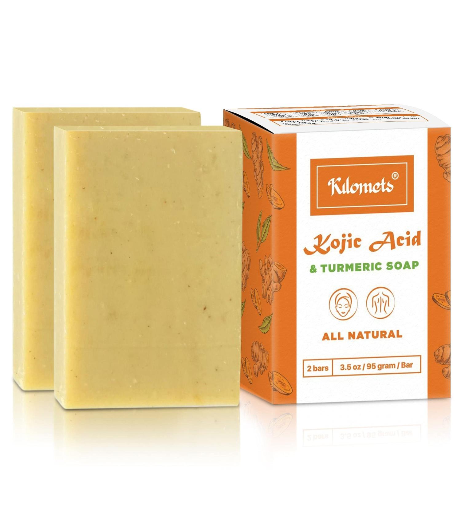 Kojic Acid Vitamin C & Turmeric Soap 2 Bars | Even Skin Tone Dark Spots Hyperpigmentation | Natural Vegan Ingredients 3.35oz (Pack of 2) - Buy Online on GoSupps.com