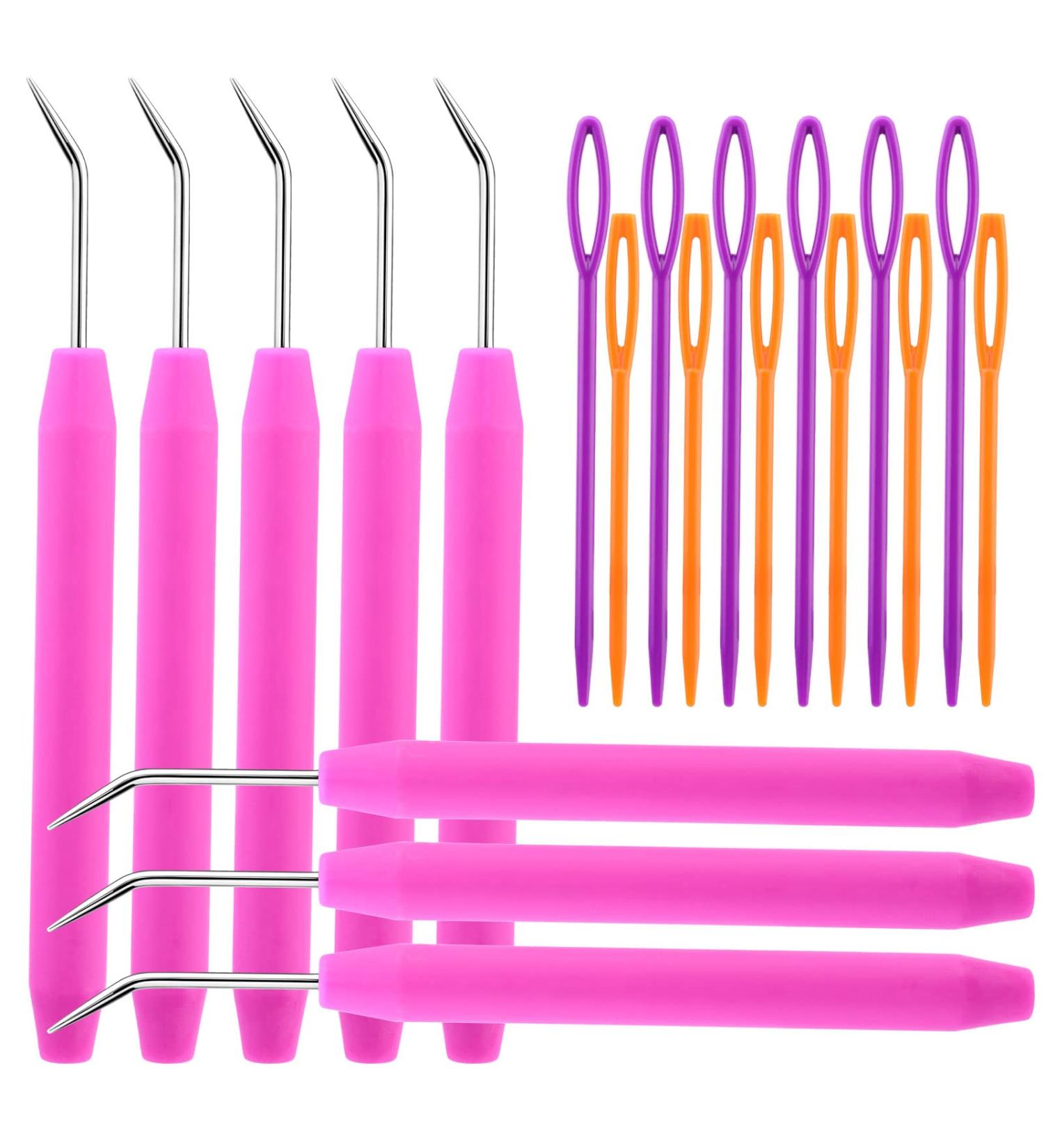 Loom Knit Hook Set - 8 Pcs Pink Crochet Needle Kit with 12 Colorful Plastic Needles - Buy Online on GoSupps.com