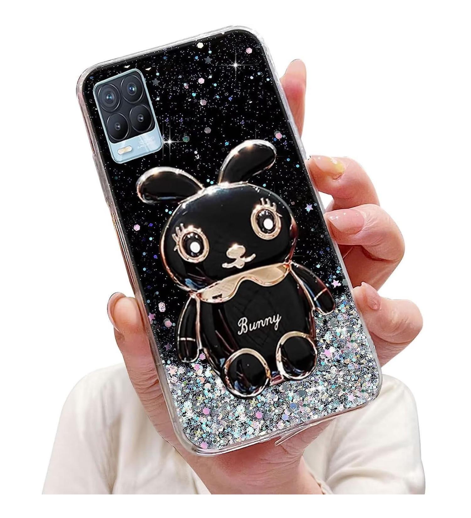 Tivenfezk Nadoli for Oppo Realme 8 4G - Glitter Rabbit Soft Silicone Case with Hidden Stand - Transparent Bling Protective Cover - Buy Online on GoSupps.com
