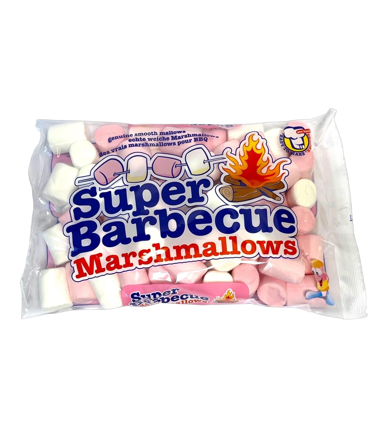 Mr. Mallo Super Barbecue Marshmallows - Pink & White Foam Sugar Candy for Grilling & Campfire Fun (16x 300g) - International Shipping Available - Buy Online on GoSupps.com