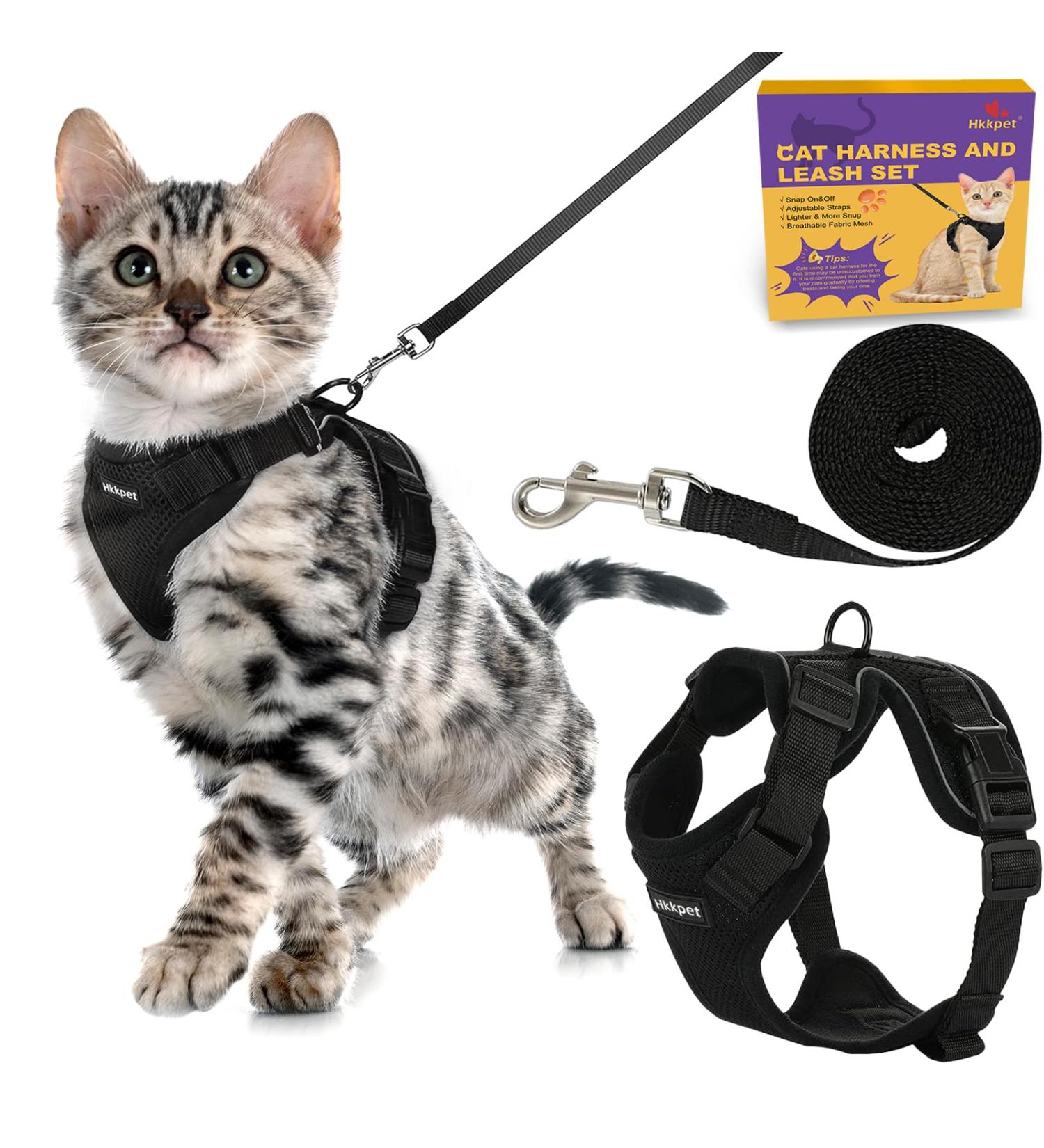 Adjustable Cat Harness and Leash Set for Outdoor Walking Soft Breathable Mesh Cat Harness with Reflective Strips Escape Proof Safe Cat Vest Harness Black (S) - Buy Online on GoSupps.com