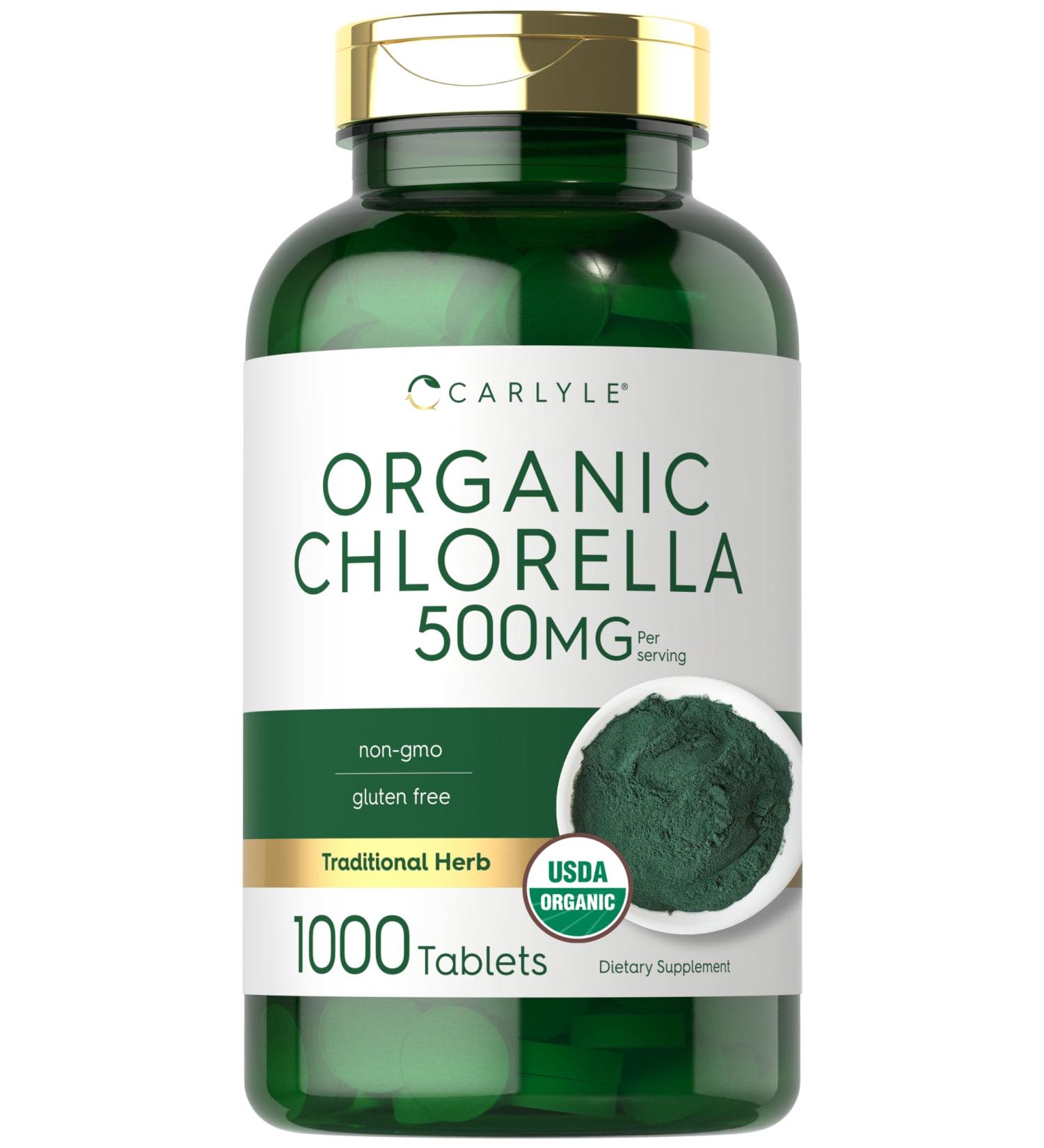 Carlyle Chlorella Tablets Organic 500 mg | 1000 Count | Vegetarian Non-GMO and Gluten Free Supplement - Buy Online on GoSupps.com