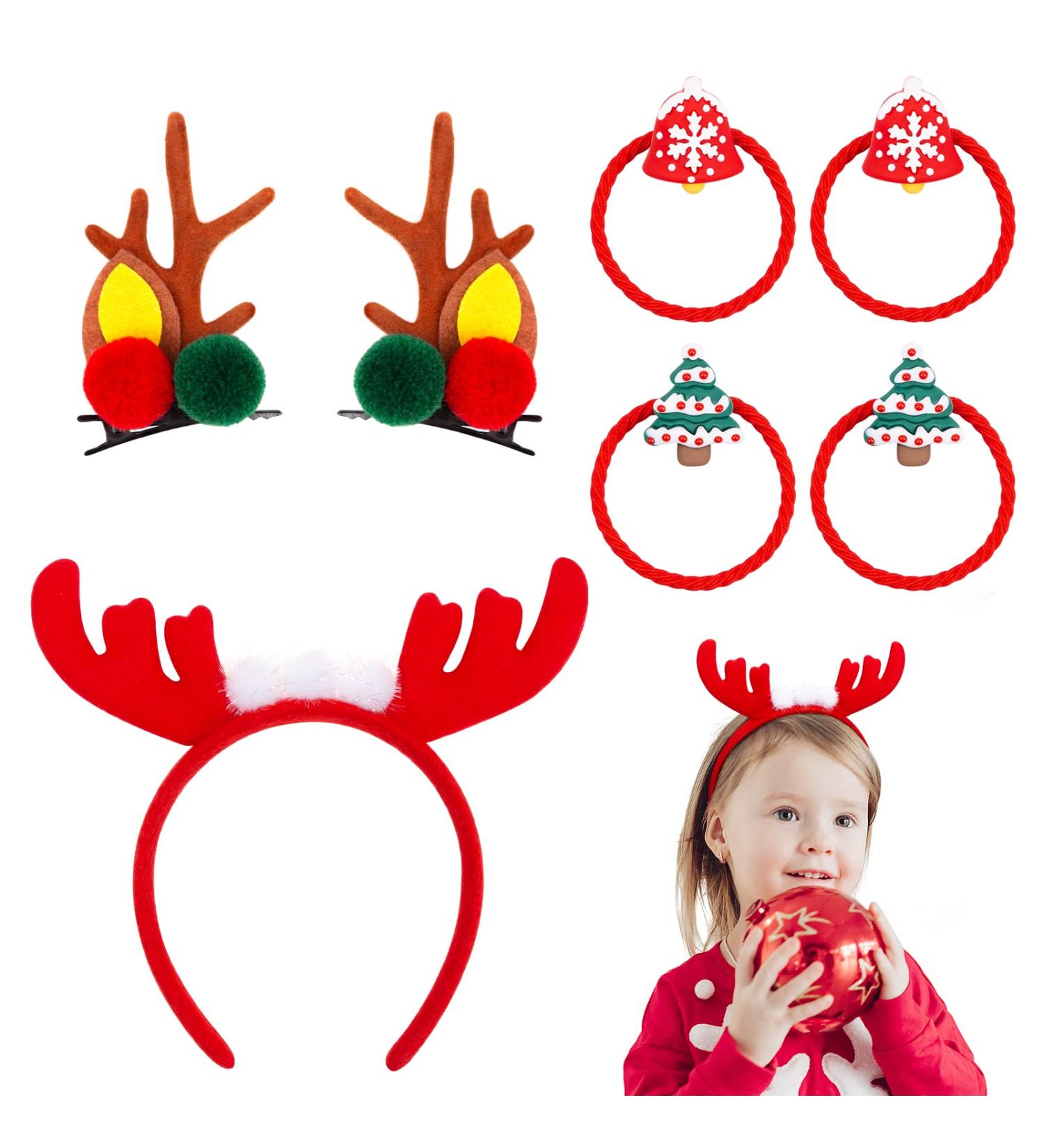 7-Piece Christmas Hair Jewelry Set | Reindeer Anti-Hair Clip & Hair Ties for Kids & Baby | Festive Holiday Accessories - Buy Online on GoSupps.com