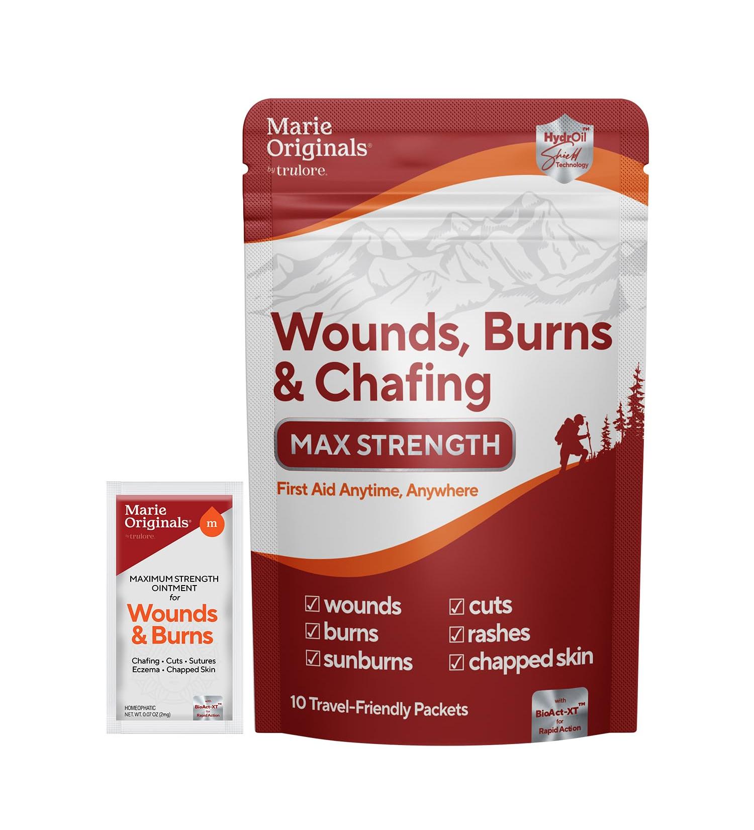 Marie Originals Wounds Burns & Chafing Pouch 10 Packets Max Strength First Aid Anti Chafing Cream for Men and Women with Natural Botanicals for Active Lifestyles Soothes Dry Cracked Skin On-The-Go - Buy Online on GoSupps.com