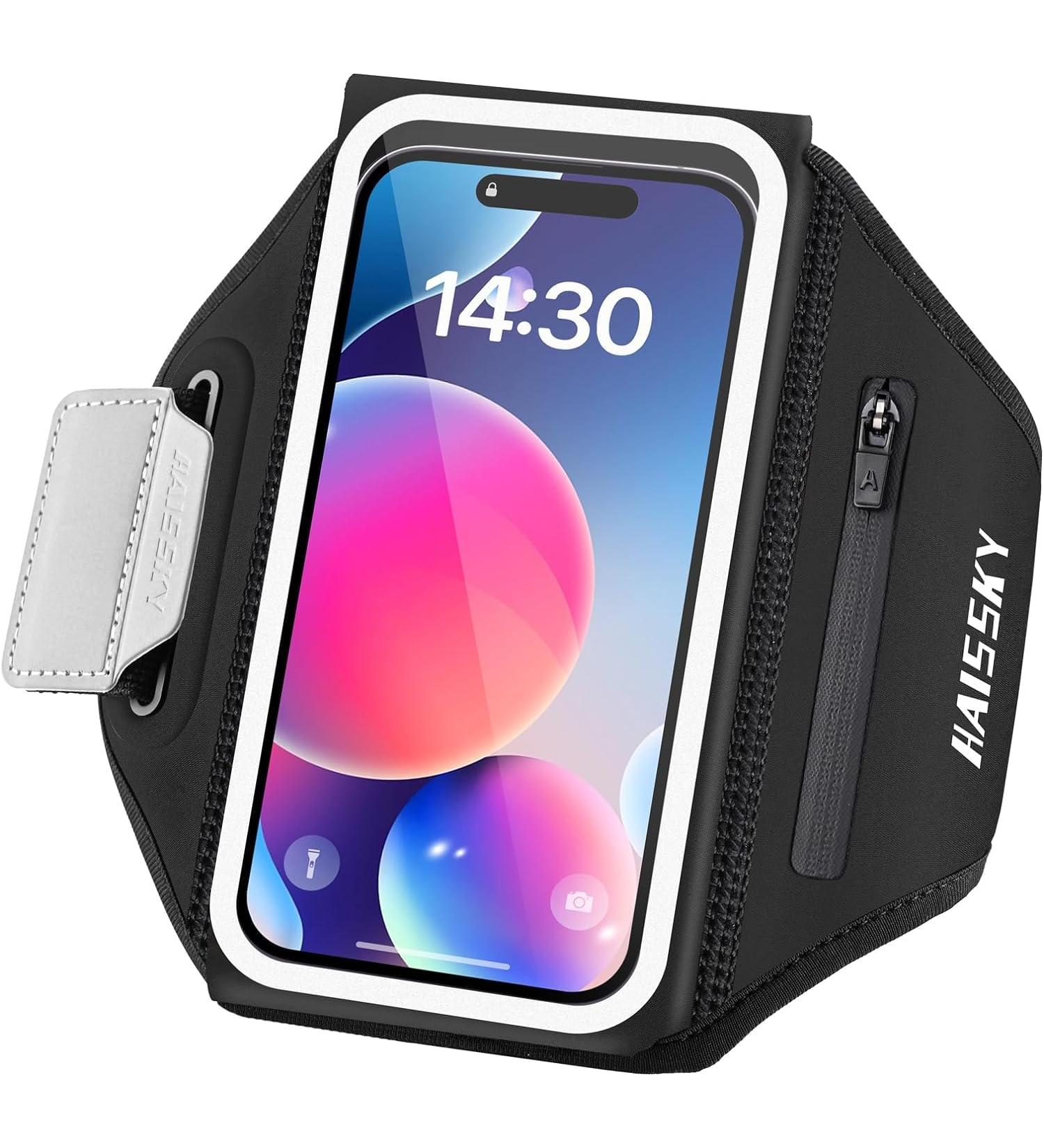 Sports Hardship Headphones Pocket - 3D Cell Phone Bracelet Holder for Running & Jogging | Compatible with iPhone 15/14/12 Pro Max & Samsung Galaxy S22/S21 - Black - Buy Online on GoSupps.com