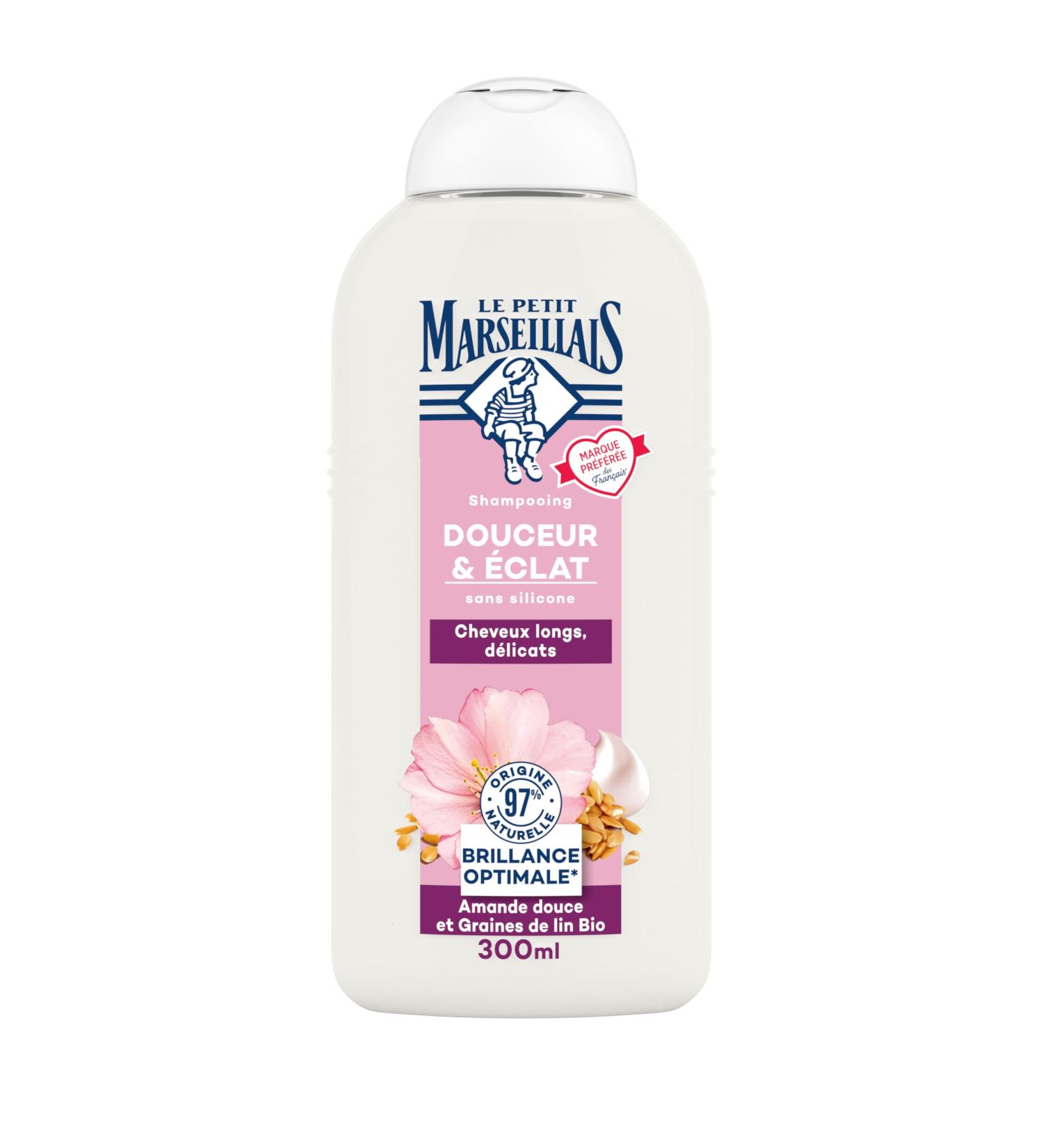 Le Petit Marseillais Le Petit Marseillais | Gentle & Shine Shampoo with Organic Almond and Flax Seeds (300ml Bottle) - Shampoo for long and sensitive hair - Optimal hair care without silicone