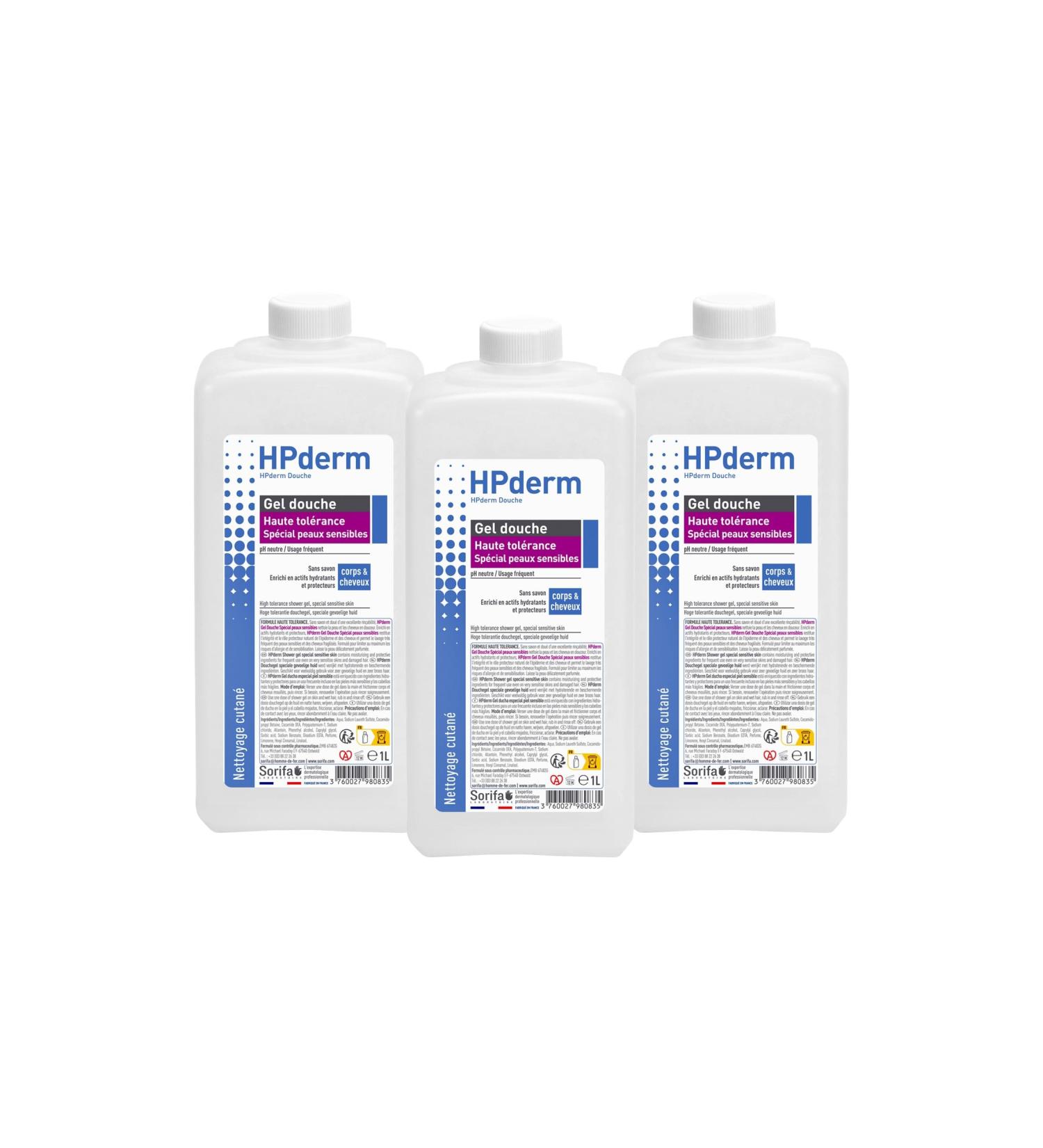  SORIFA Pack of 3 HPderm shower gels - HIGH TOLERANCE shower gel - Special for sensitive skin - 1 liter bottle - Buy Online on GoSupps.com