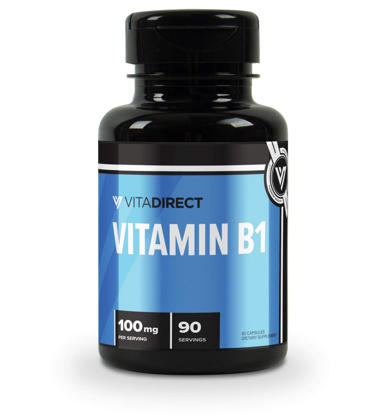 VitaDirect Premium Vitamin B1 Thiamine Supplement - 100mg 90 Capsules - Buy Online on GoSupps.com