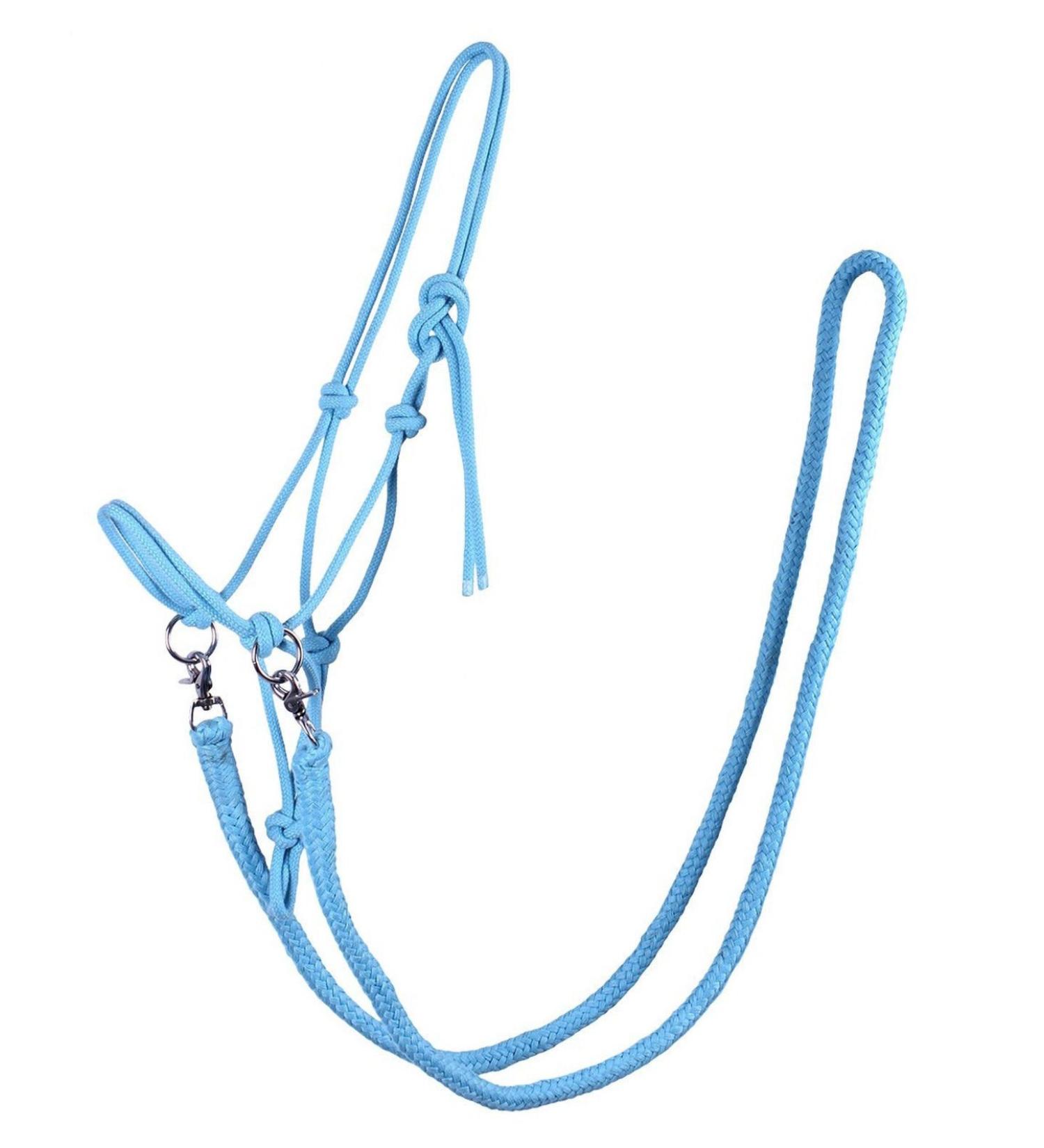 QHP knotted halter with reins robust 10 mm thick rope (Pony Sky) Pony Sky