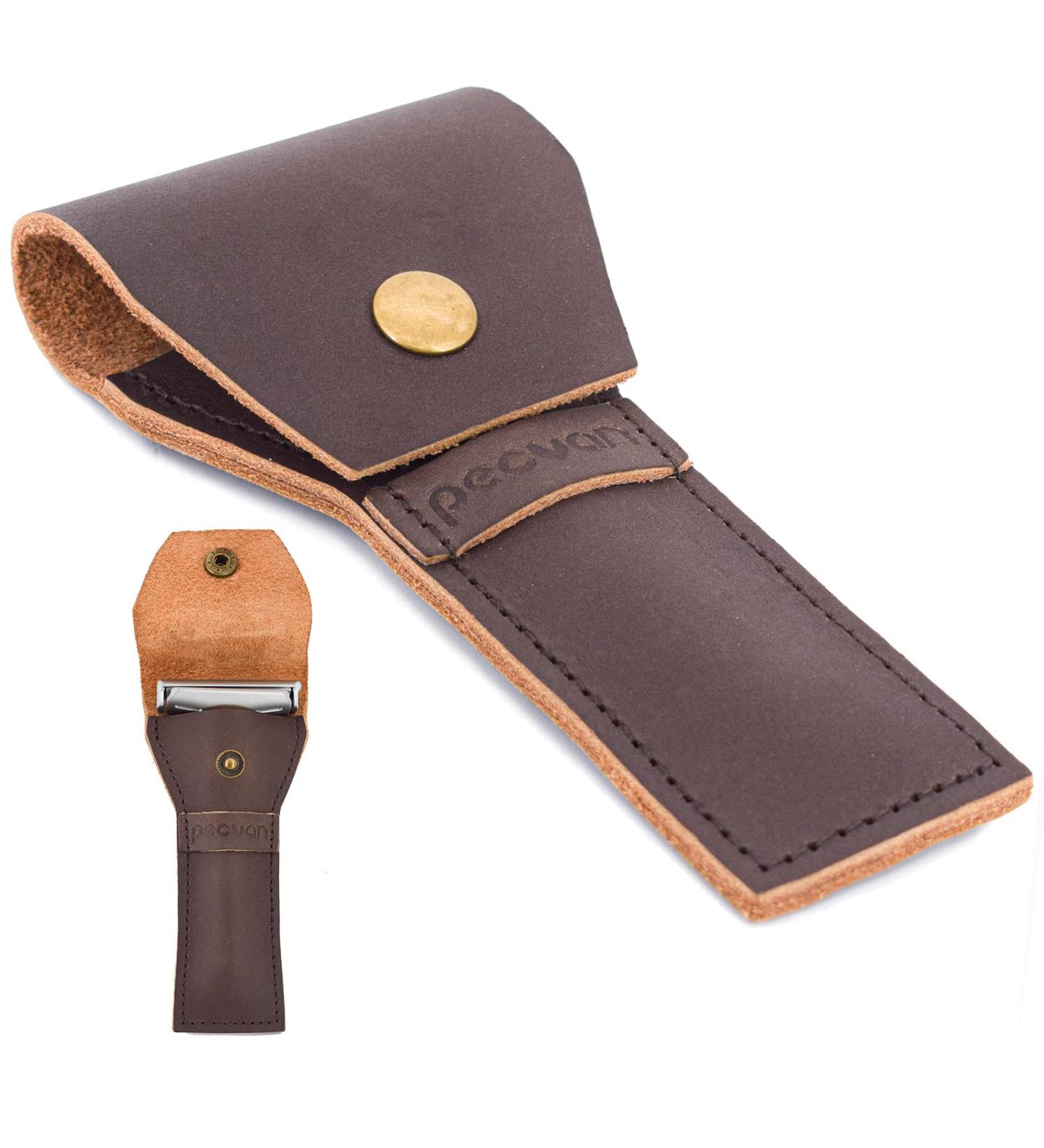 Leather Razor Case - Brown Protective Travel Cover for Straight & Hairdresser Razors | Keep Your Razor Safe & Stylish - Buy Online on GoSupps.com