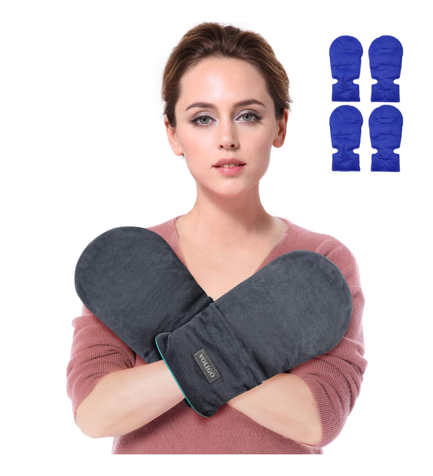 voligo Microwavable Heated Mittens  Hot and Cold Hand Therapy Gloves  Heat Arthritis Gloves for Hands Warmer Therapy and Trigger Fingers Pain Relief & Carpal Tunnel Fit for Many Hand Sizes (Gray) Dark Gray - Buy Online on GoSupps.com