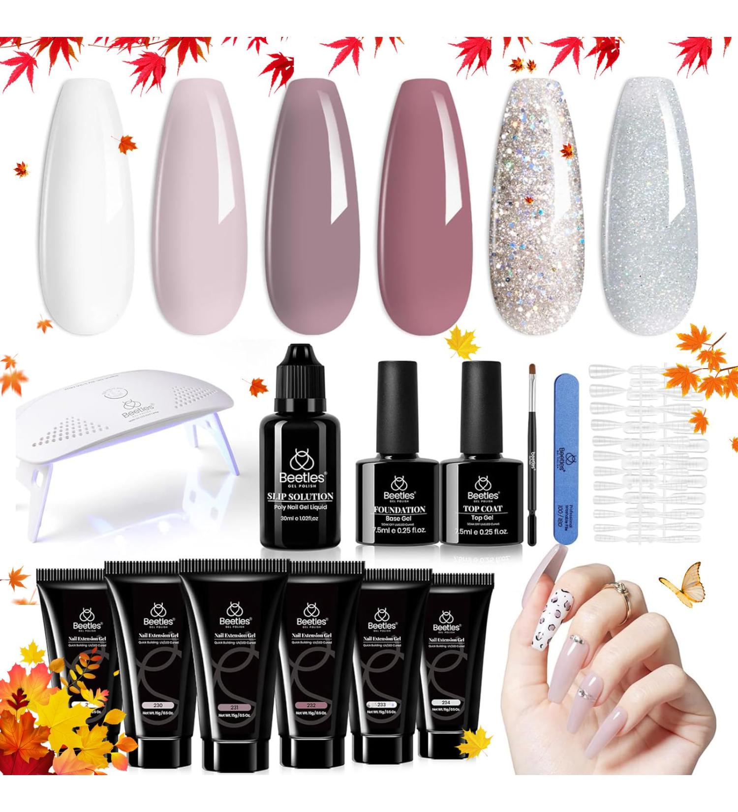 Beetles Poly Nail Gel Kit - 6 Colors Soak Off UV Lamp Extension Gel with Base & Top Coat for DIY Manicure - Fall Winter French Nails - Buy Online on GoSupps.com