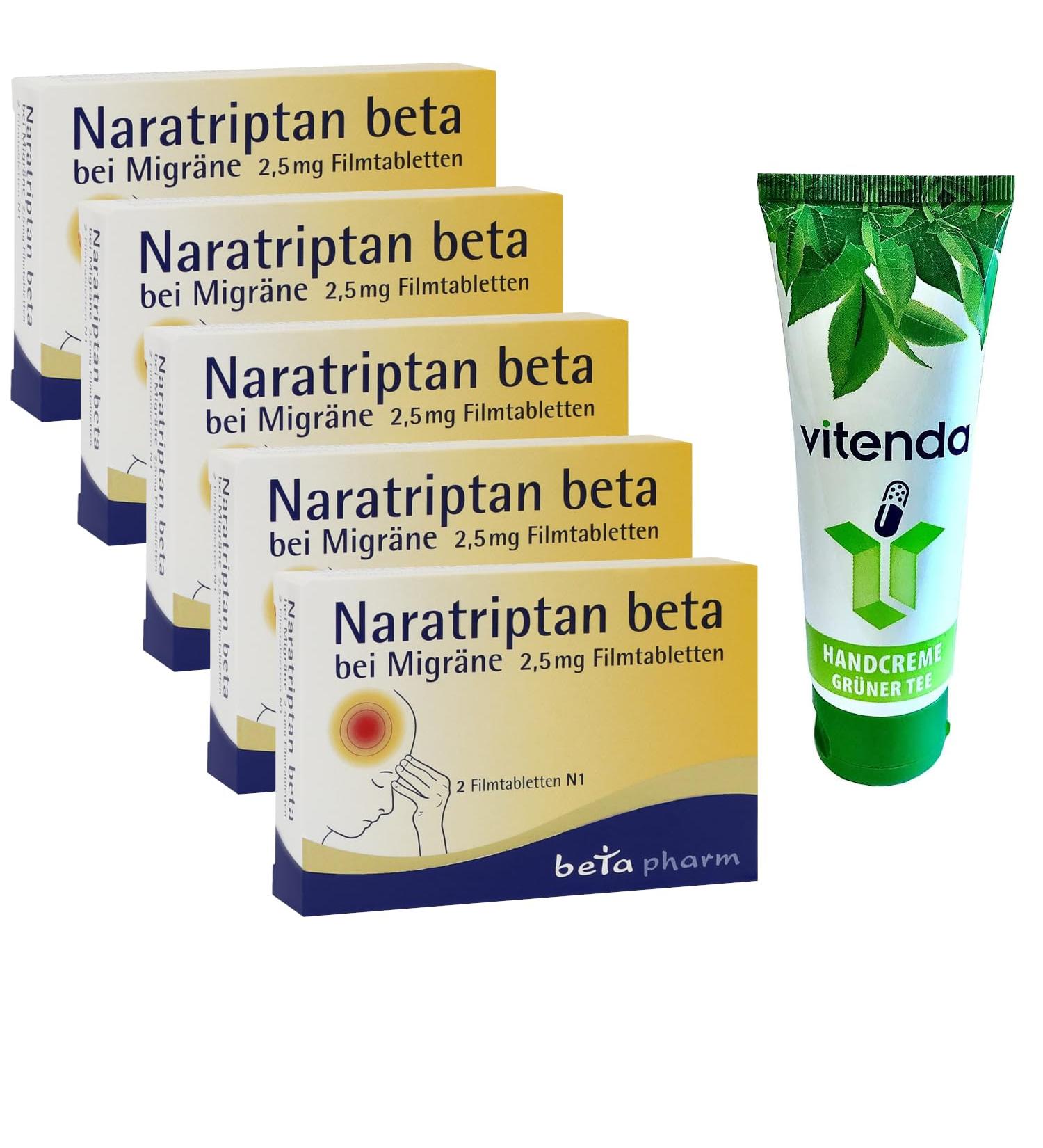 Buy NARATRIPTAN 2.5 mg for Migraine Relief 5x2 Film-Coated Tablets & Vitenda Hand Cream | International Shipping Available - Buy Online on GoSupps.com