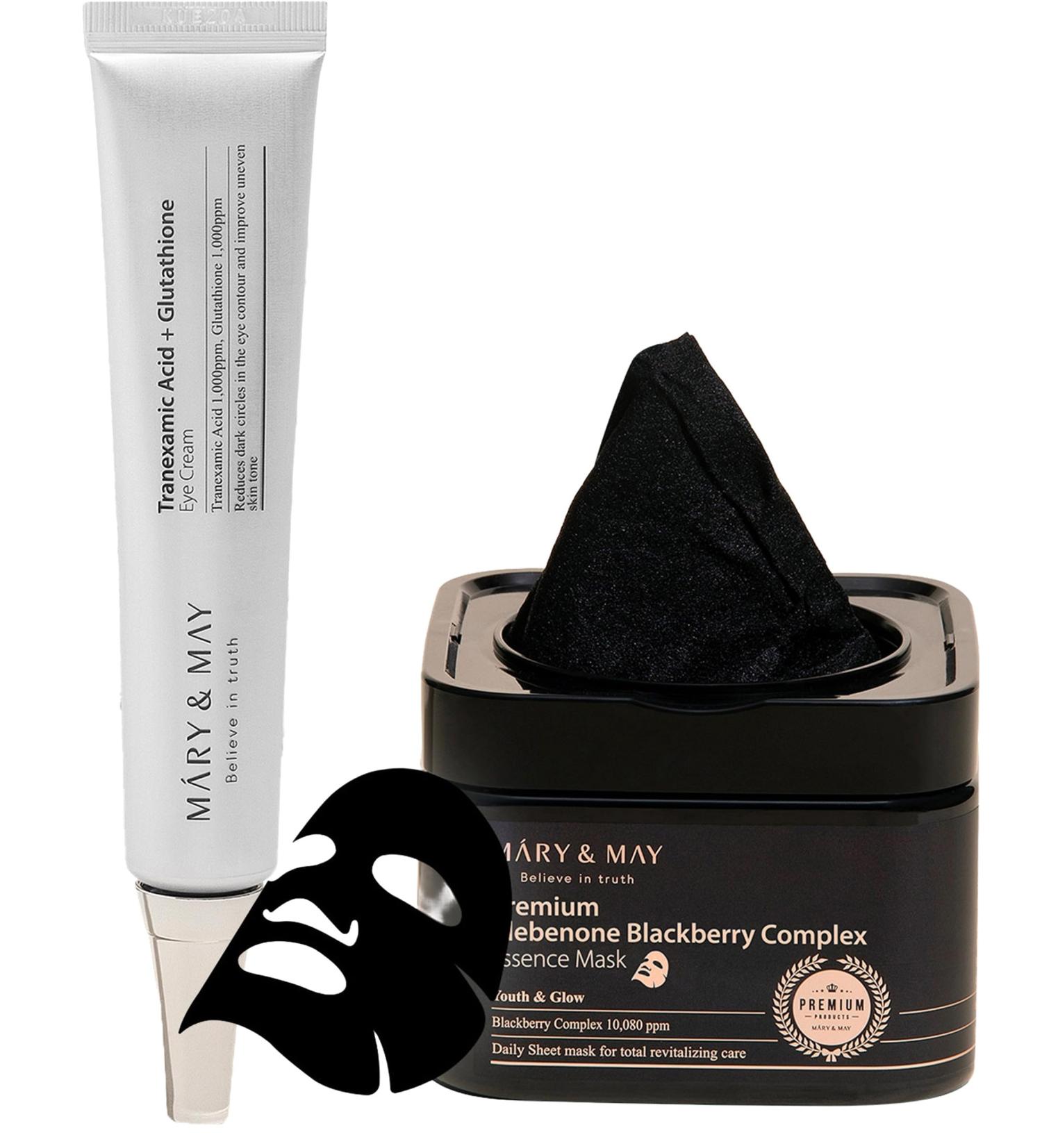 Mary&May Tranexamic Acid + Glutathione Eye Cream + Premium Idebenone Blackberry Complex Essence Mask Bundle - Buy Online on GoSupps.com