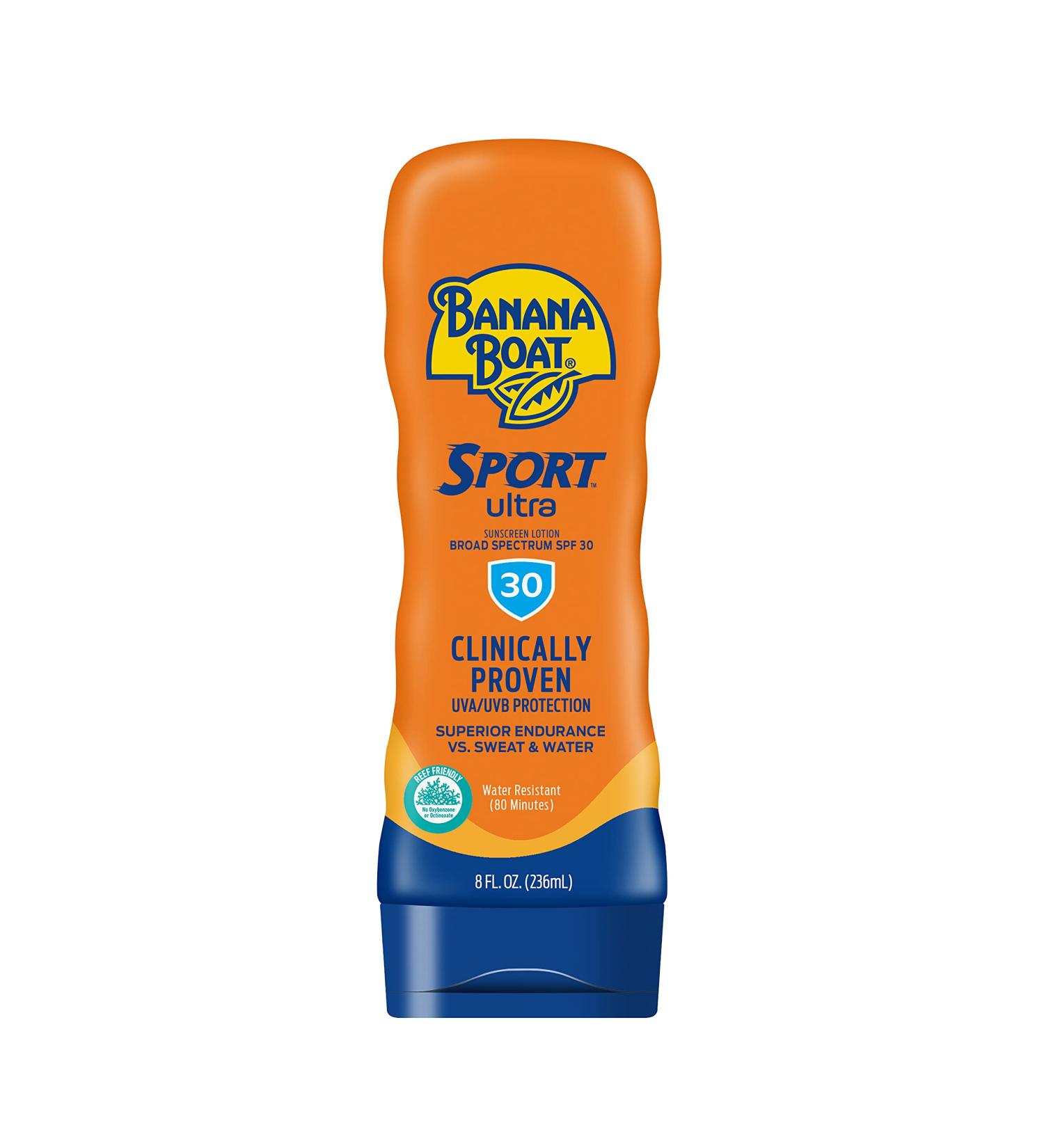 Banana Boat Water Resistant Sport Performance Broad Spectrum SPF 30 Sunscreen Lotion Swim Splash Sport - Up to 80 Minutes Water Resistant 8 Fl Oz (Pack of 2)