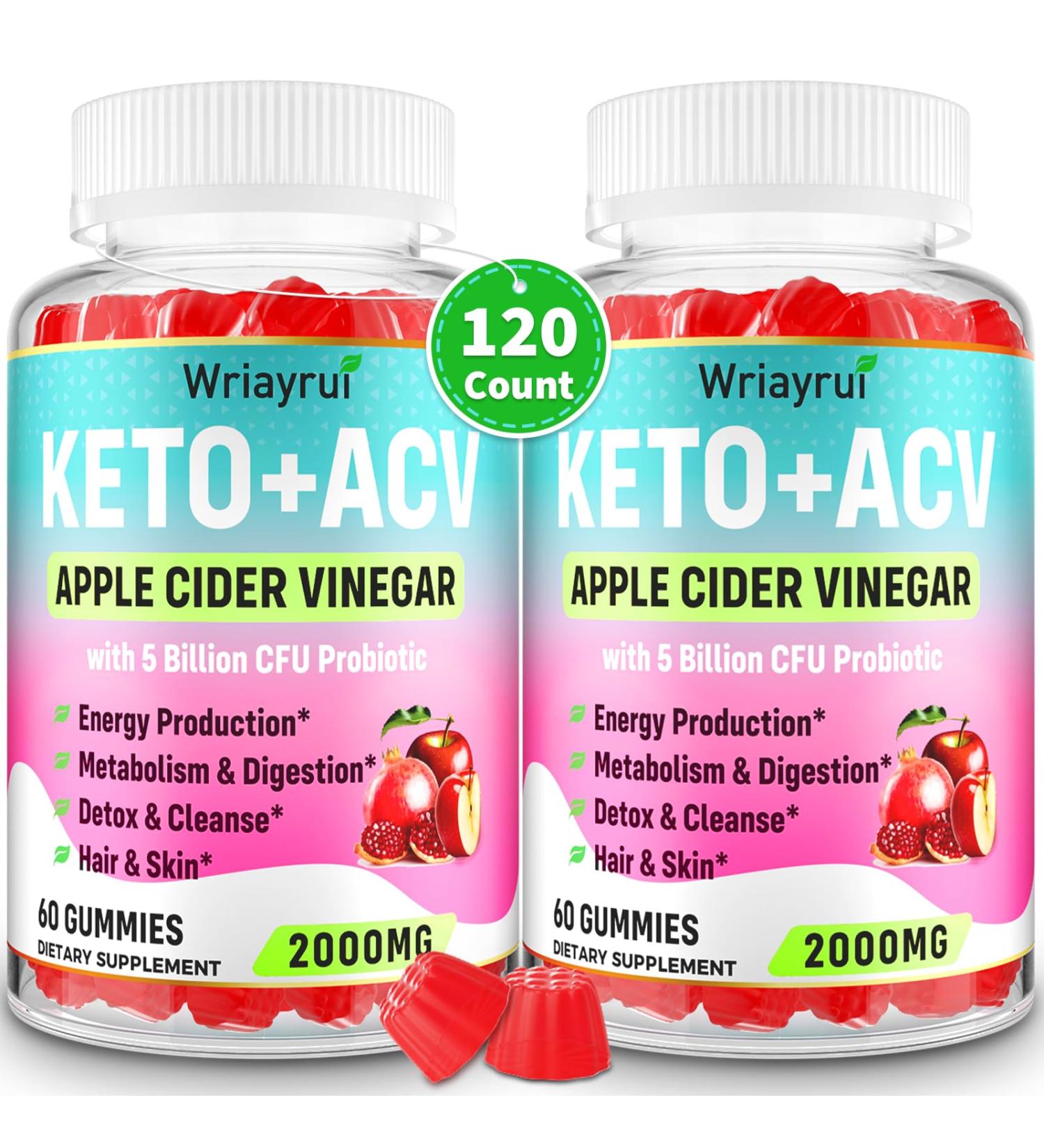 Apple Cider Vinegar Gummies - Max Strength 2000mg Keto ACV with Green Tea & Probiotics for Metabolism & Digestion | 120 Gummies (Pack of 2 - Buy Online on GoSupps.com