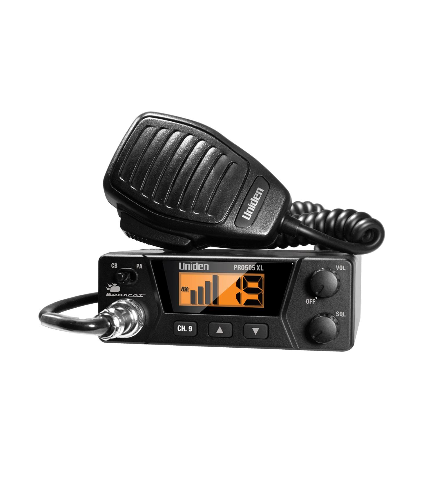 Uniden PRO505XL 40-Channel CB Radio - Compact Design, PA Function, Emergency Channel 9, External Speaker Jack, Large Display - Black - Buy Online on GoSupps.com