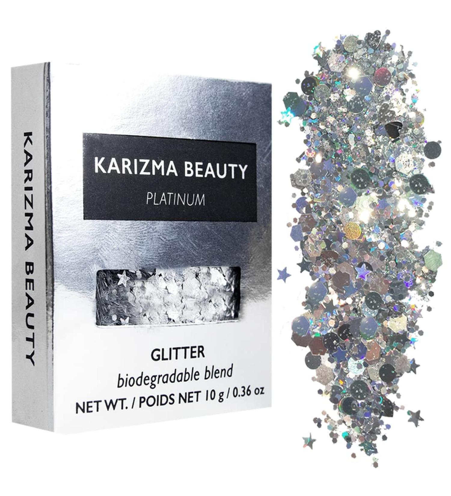 Platinum Biodegradable Chunky Glitter - Karizma Beauty Silver Bio Glitter - Eco-Friendly Festival Face Glitter 10g - Buy Online on GoSupps.com
