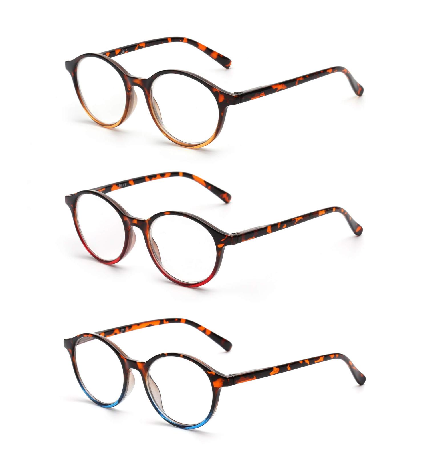 JM 3 Pack Vintage Round Reading Glasses for Men & Women - Spring Hinge 2.25 Magnification Mixed Colors - International Shipping Available - Buy Online on GoSupps.com