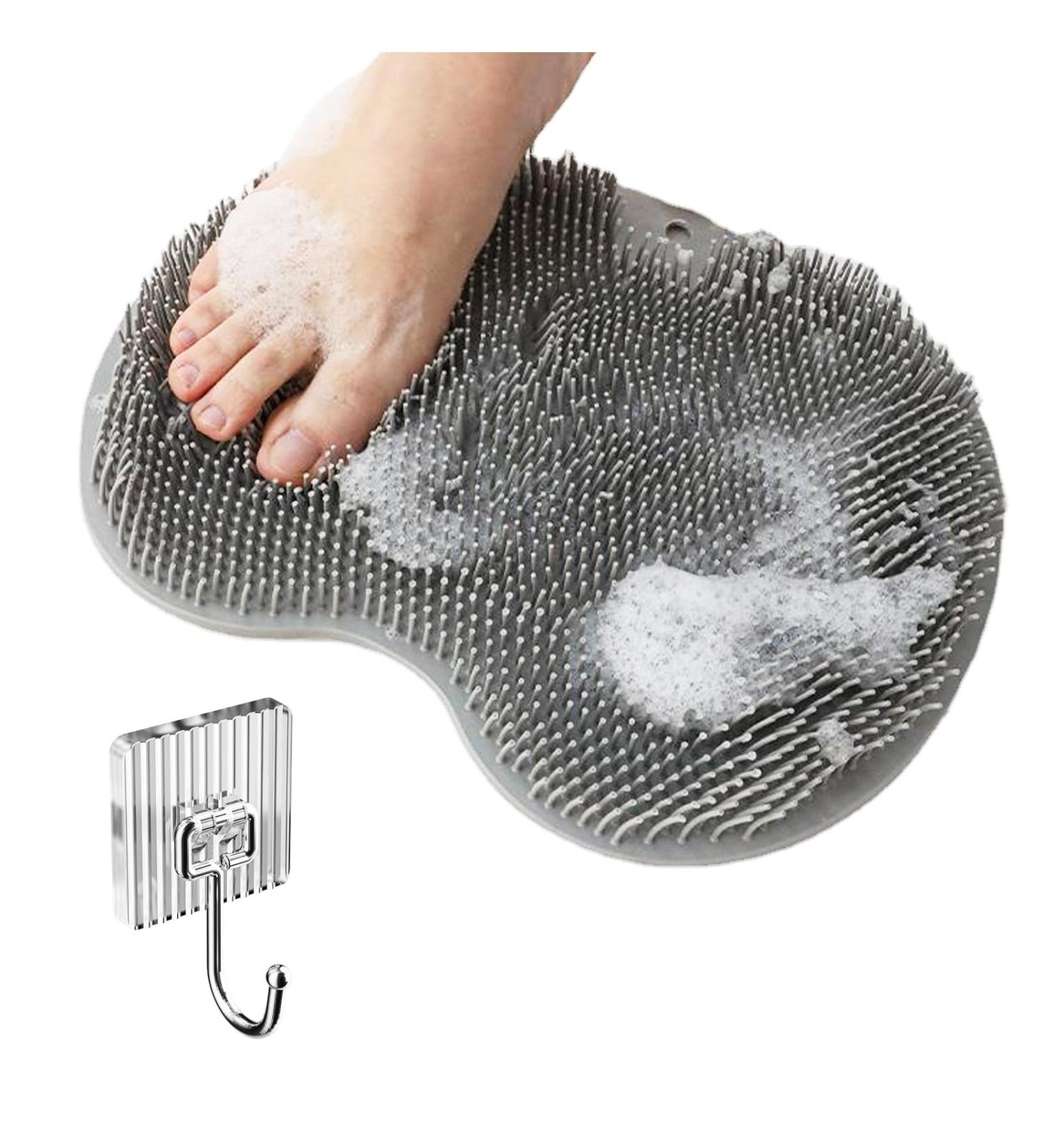 Foot Brush Shower Mat | Non-Slip Suction Cups | Foot Massager for Pedicure & Relaxation - Gray - Buy Online on GoSupps.com