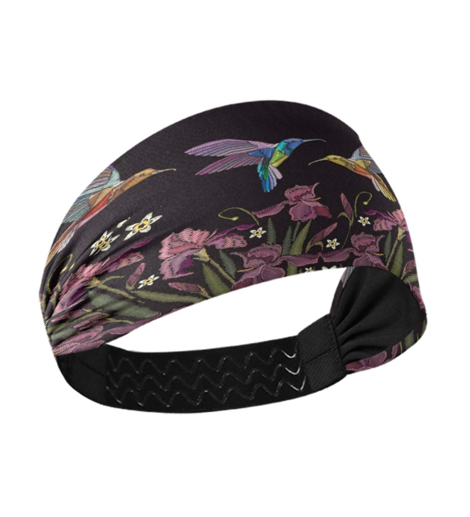 Womens Sports Headbands - Breathable Elastic Hair Bands for Quick Dry - Hummingbird Flower Design - Buy Online on GoSupps.com