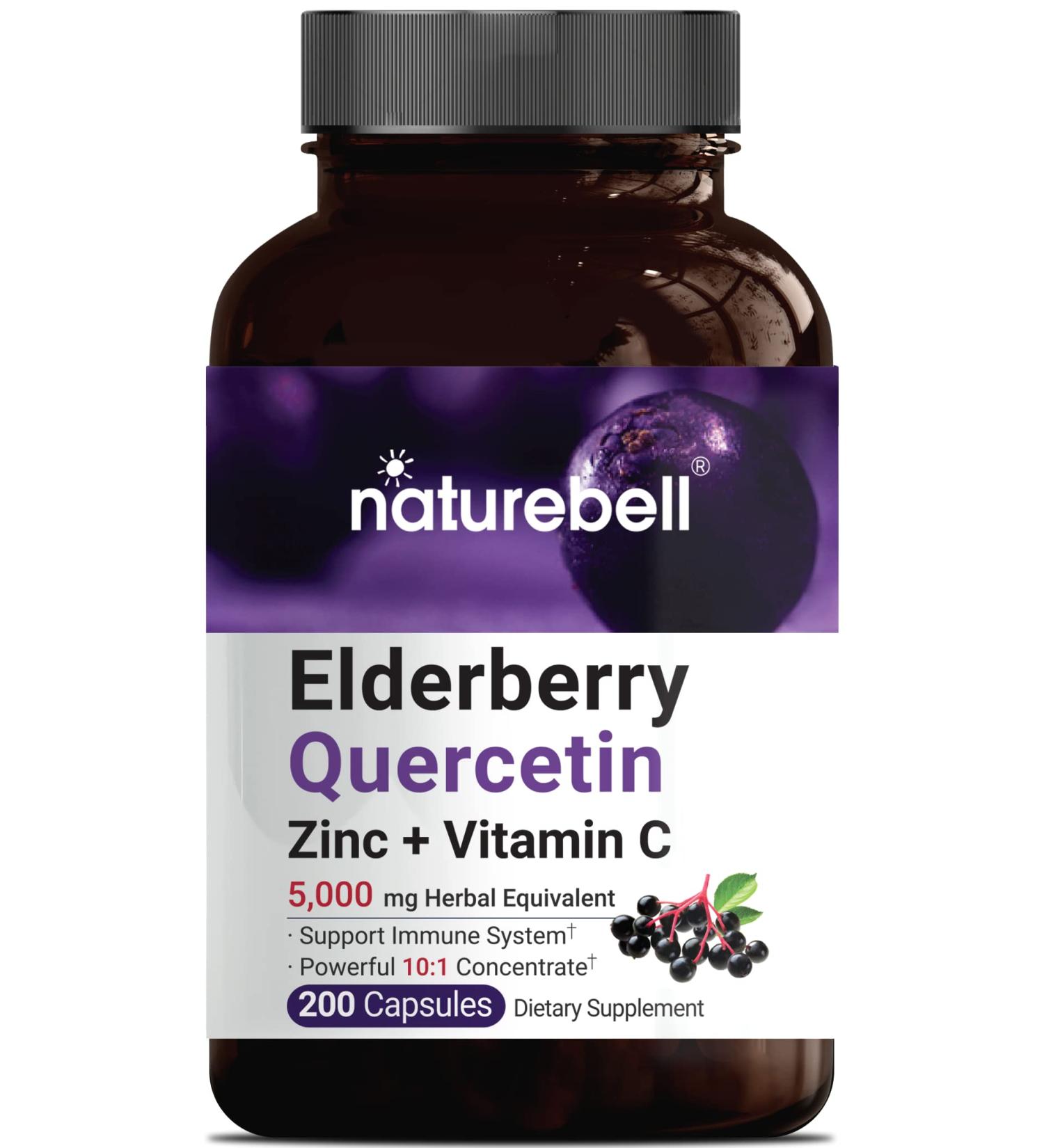 Sambucus Elderberry Capsules 5000mg with Quercetin, Zinc & Vitamin C - 200 Capsules, Immune System Support Formula - Buy Online on GoSupps.com