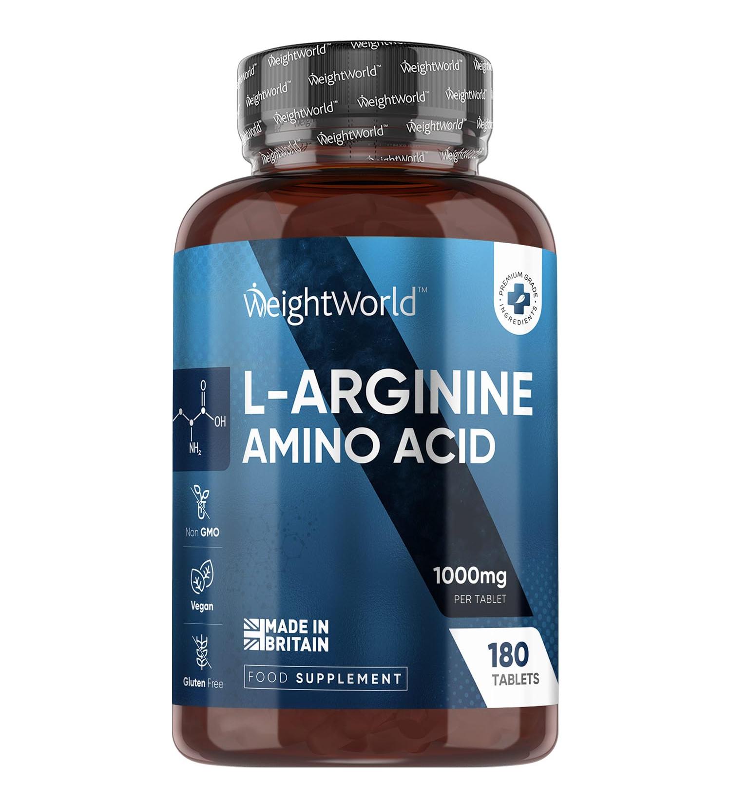 Pure L-Arginine High Strength - 1000mg L arginine Per Tablet - 180 Vegan Tablets (6 Months Supply) - Amino Acid Pre Workout Supplement for Men & Women - GMP-Certified & Keto-Diet Friendly - Buy Online on GoSupps.com