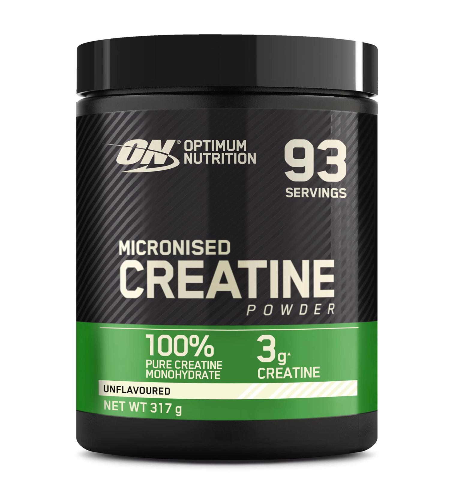 Optimum Nutrition Micronised Creatine Powder - 100% Pure Monohydrate for Performance - 93 Servings 317g Unflavoured Shake - Buy Online on GoSupps.com