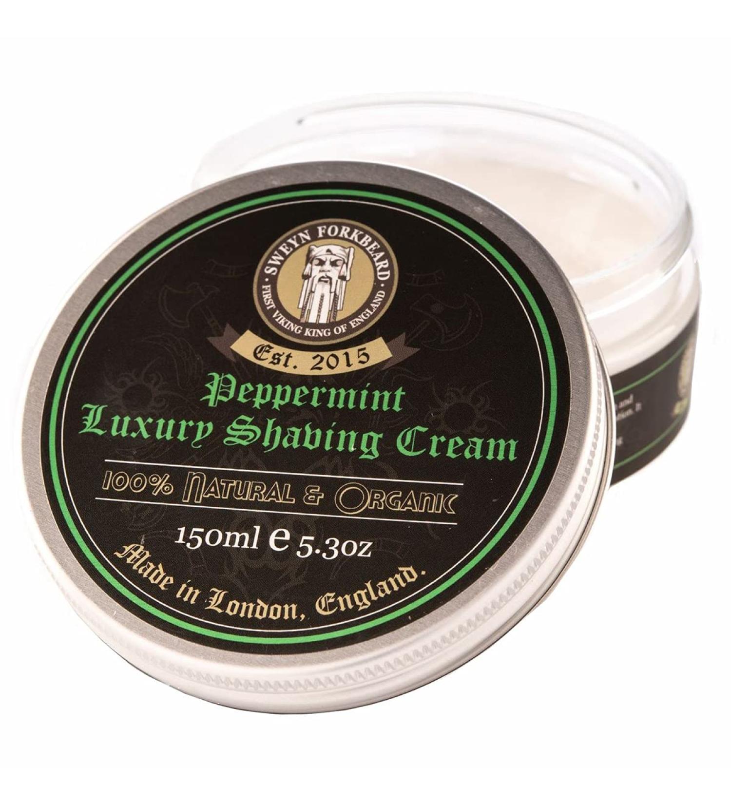 Organic Shaving Cream Peppermint Sweyn Forkbeard 150ml - 100% Organic Shaving Cream for Men Made in London