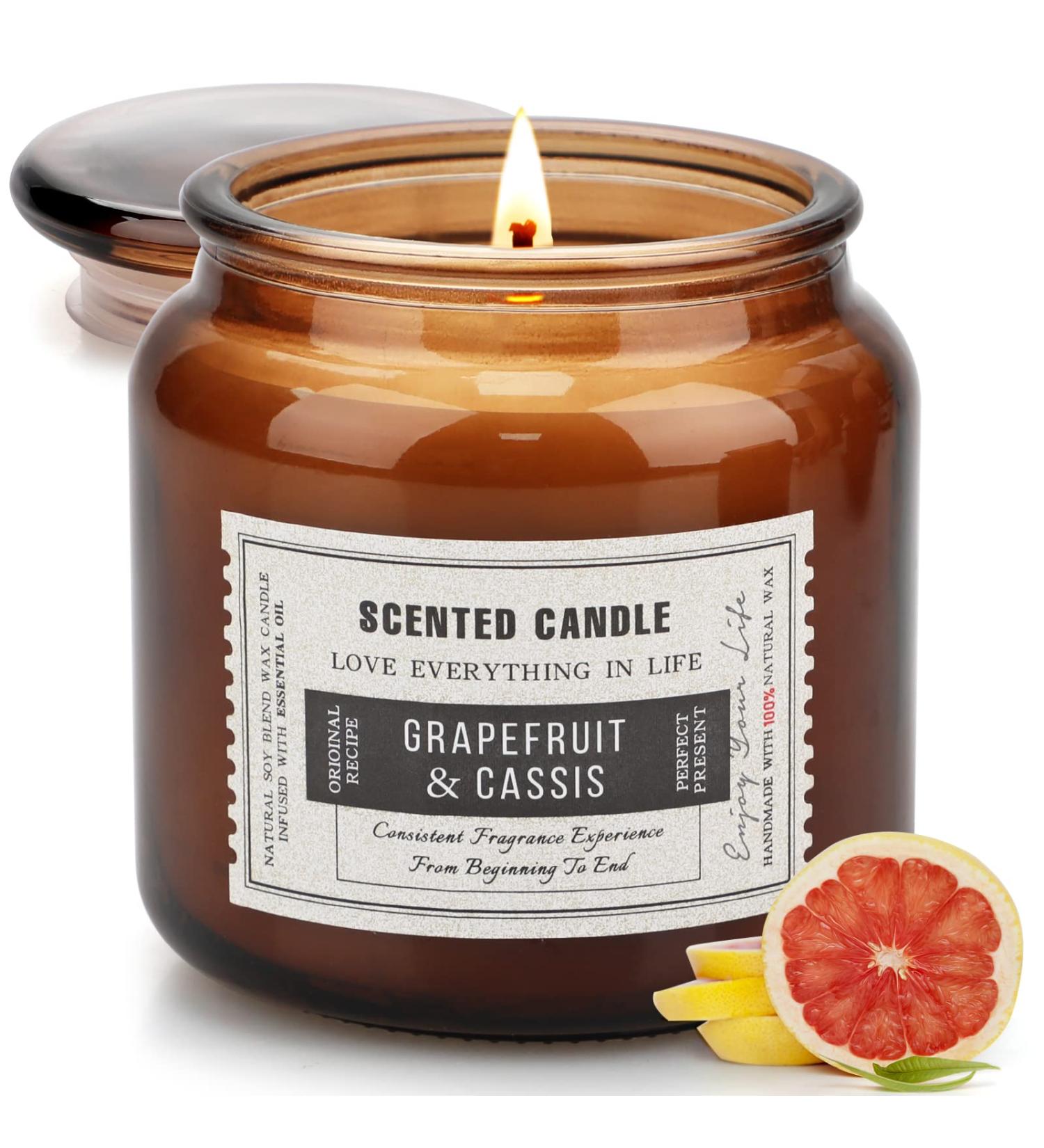 Soy Wax Grapefruit Scented Candle - 15.5 Oz Glass Jar with 100 Hrs Burn Time, 3 Replaceable Stickers - Ideal Women's Gift for Birthday, Thanksgiving, Christmas - Buy Online on GoSupps.com