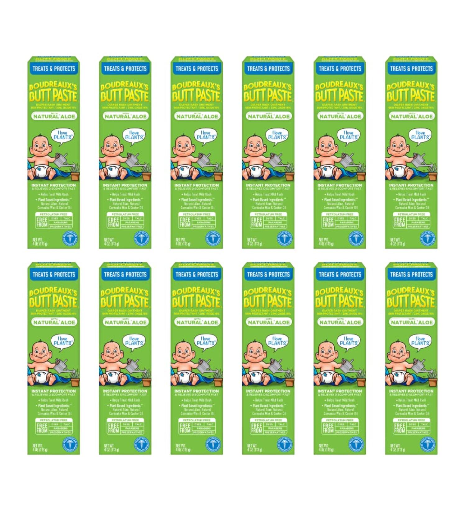 Boudreaux's Butt Paste with Aloe 4 oz. Diaper Rash Cream Ointment for Baby - Pack of 12 - Buy Online on GoSupps.com