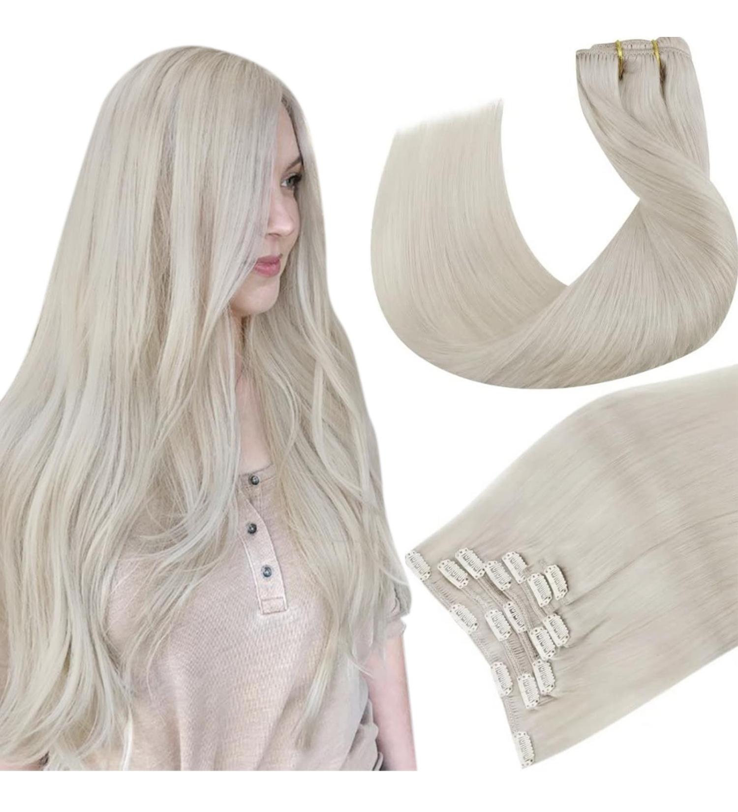 Buy Hetto Clip-In Real Hair Extensions - #60 Platinum Blonde 35cm 120g Remy Hair - Perfect for Gorgeous Volume & Length - Buy Online on GoSupps.com