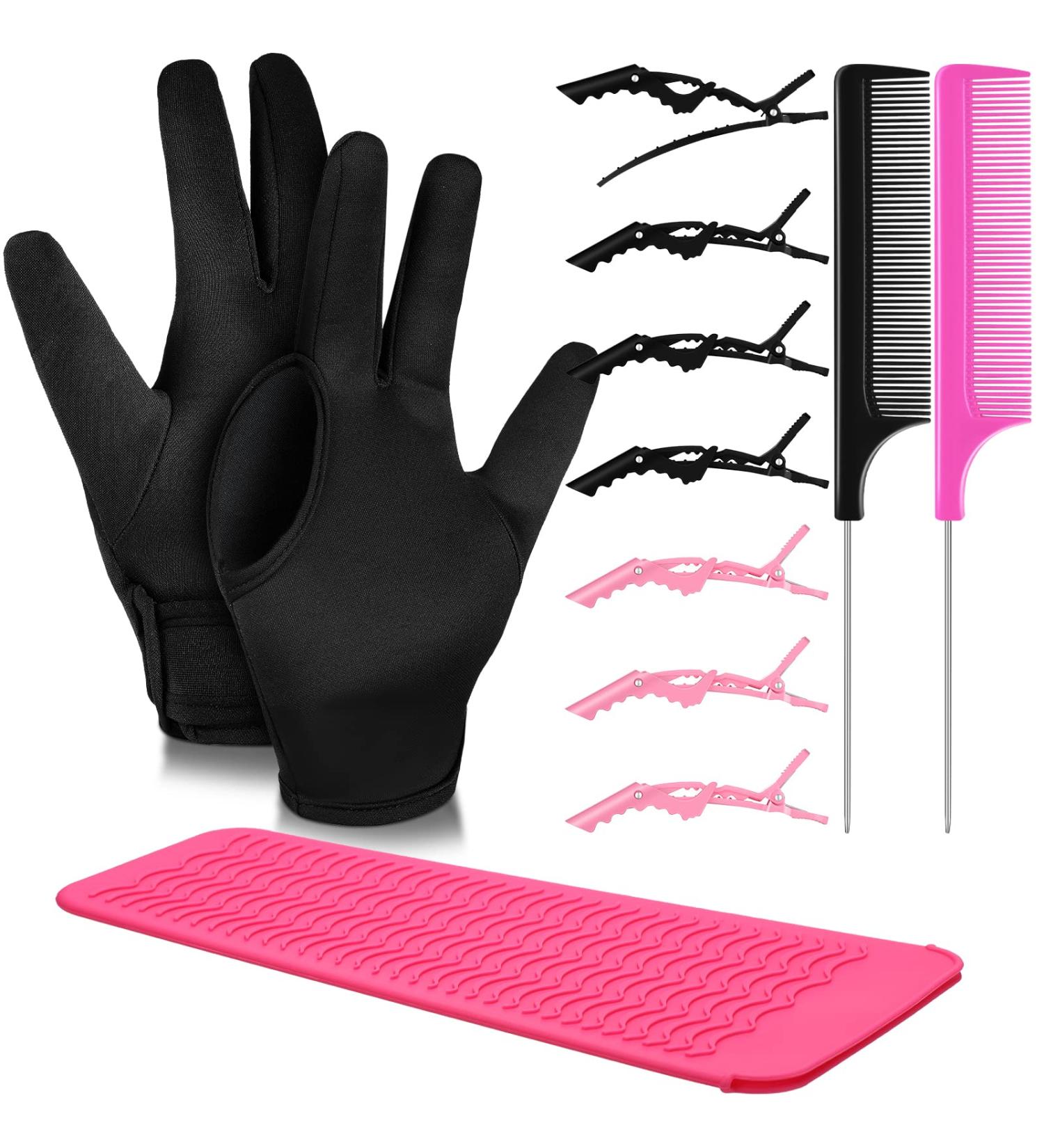Skyley Hair Styling Tools Set - Hair Iron Heat Resistant Gloves Silicone Mat Clips & Combs for Perfect Curls - Buy Online on GoSupps.com