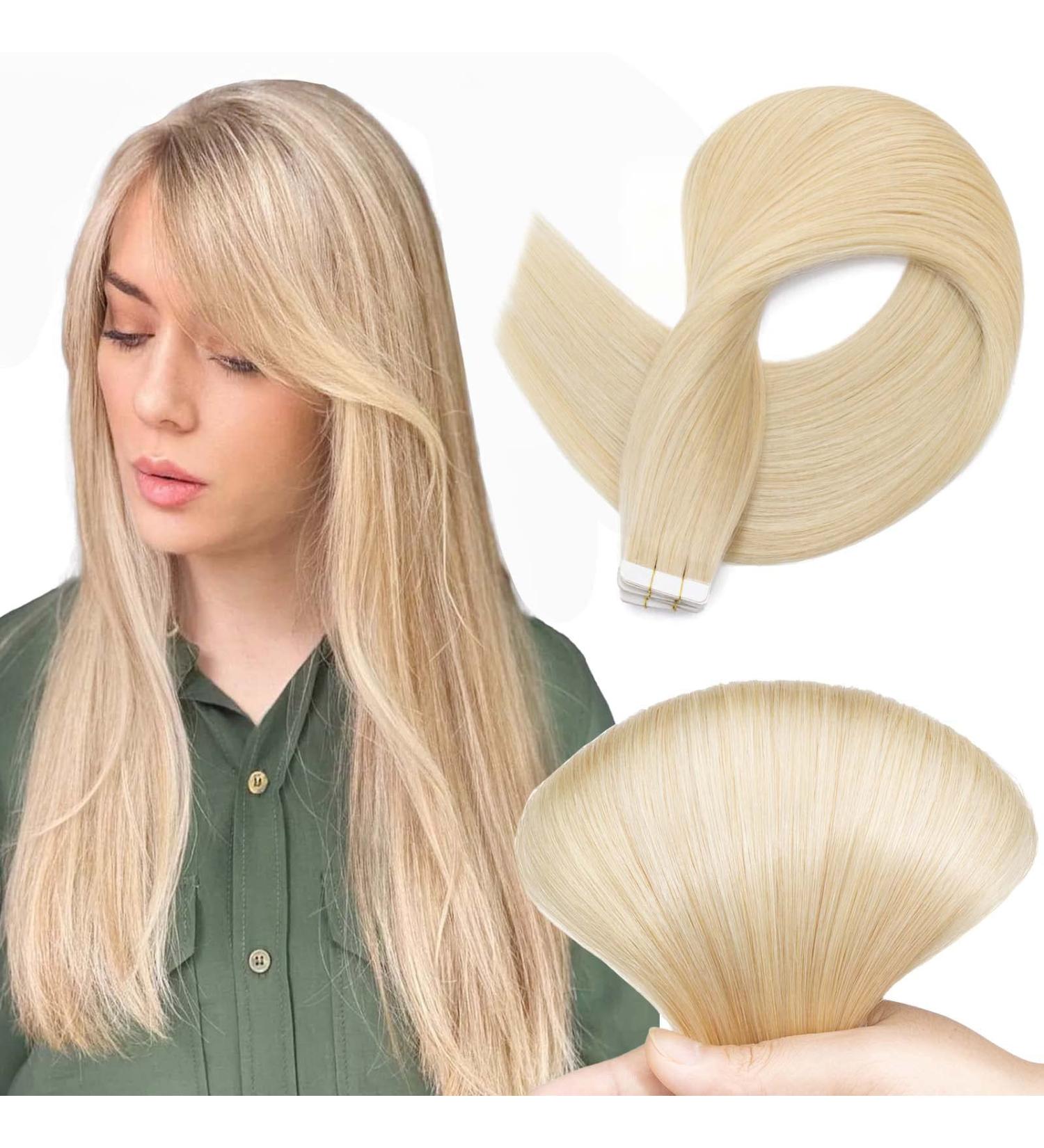 Tess Tape Extensions #613 Blond - 30cm Remy Real Hair Adhesive Tape Extensions - 20 Pack Smooth Light Blonde Hair Extensions - Buy Online on GoSupps.com