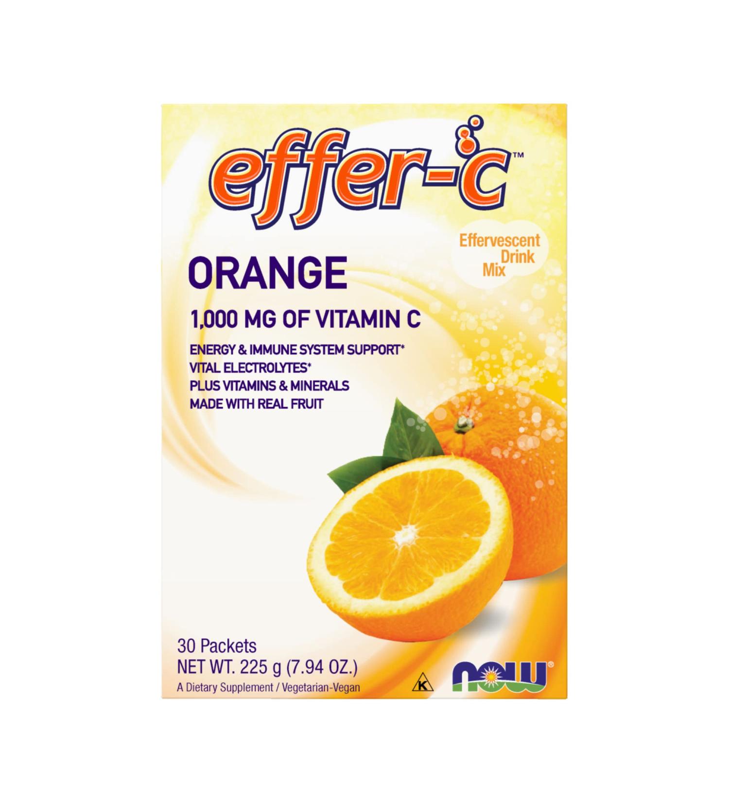 Now Foods Effer-C Orange Effervescent Drink Mix - 30 Packets (7.5g Each) | Vitamin C Boost - Buy Online on GoSupps.com