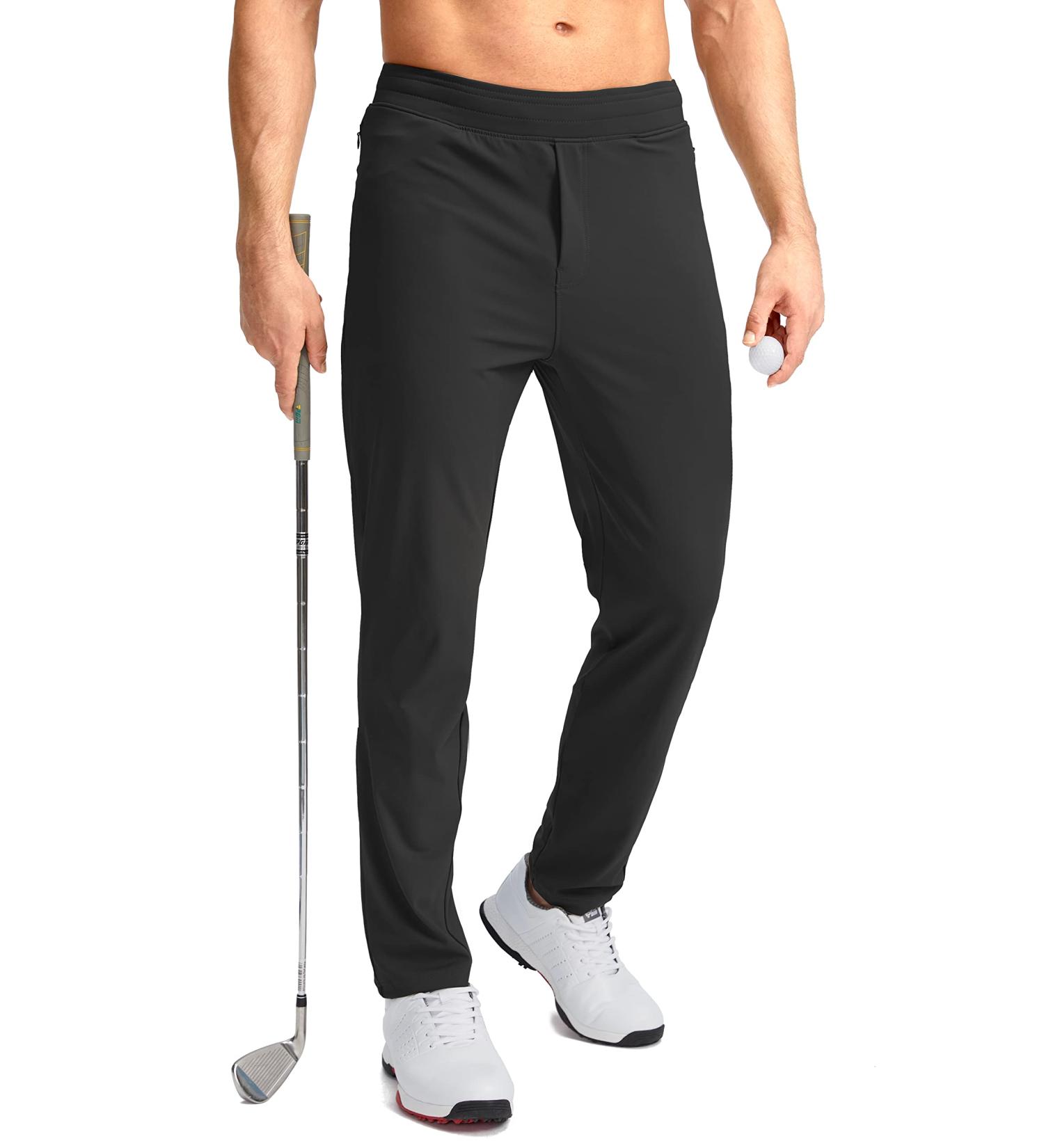 Pudolla Men's Golf Pants - Slim Fit Stretch Sweatpants with Zipper Pockets, Black, Medium - Buy Online on GoSupps.com