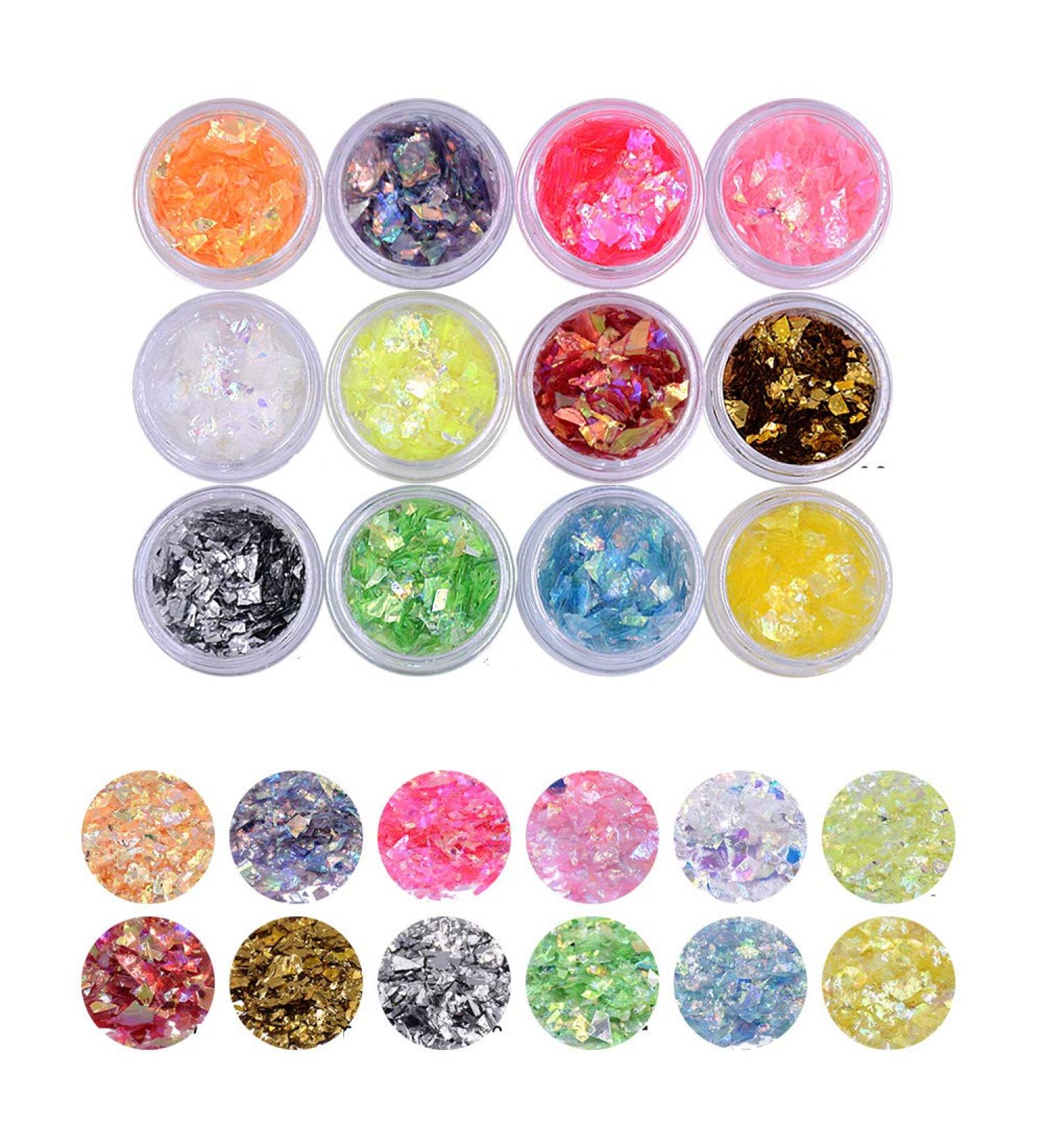 Nail Art Glitter Mylar Slices - 12 Irregular Colors of Sequins & Foil Flakes for Stunning Nail Designs - Buy Online on GoSupps.com