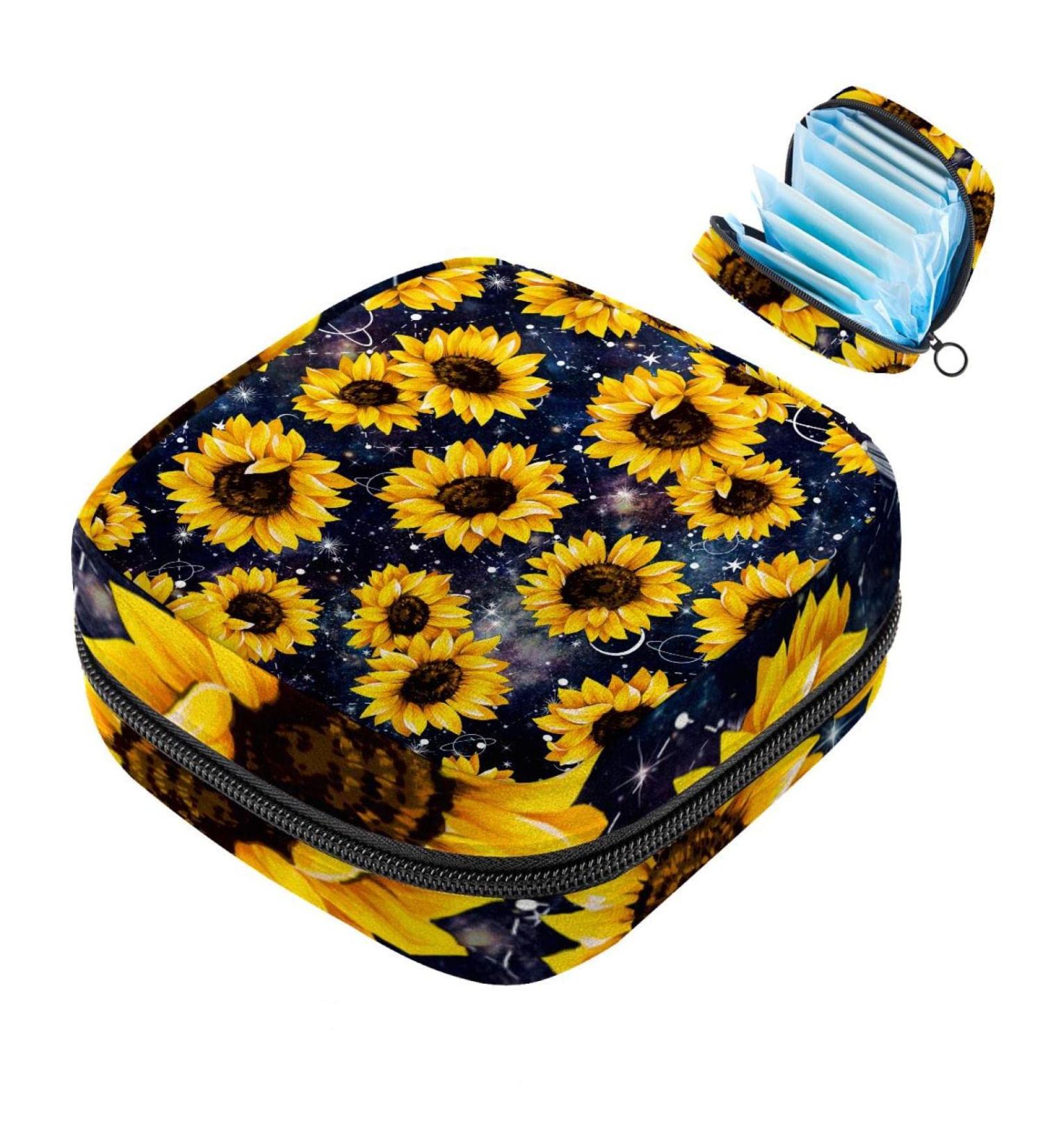 Women's Yellow Sunflower Binding-Up Bag | Tampon Storage with Zip Pockets - Stylish & Functional Menstrual Organizer - Buy Online on GoSupps.com