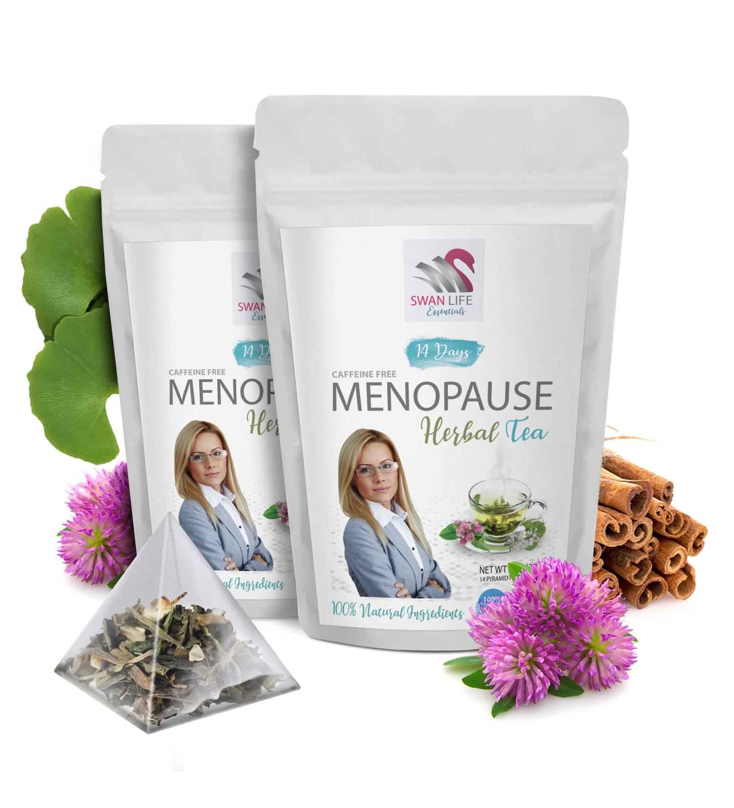 Menopause Tea for Hot Flashes - 100% Natural Herbal Blend with Black Cohosh, Red Clover & Cinnamon - Caffeine-Free Support for Menopausal Symptoms - 1 Bag - Buy Online on GoSupps.com