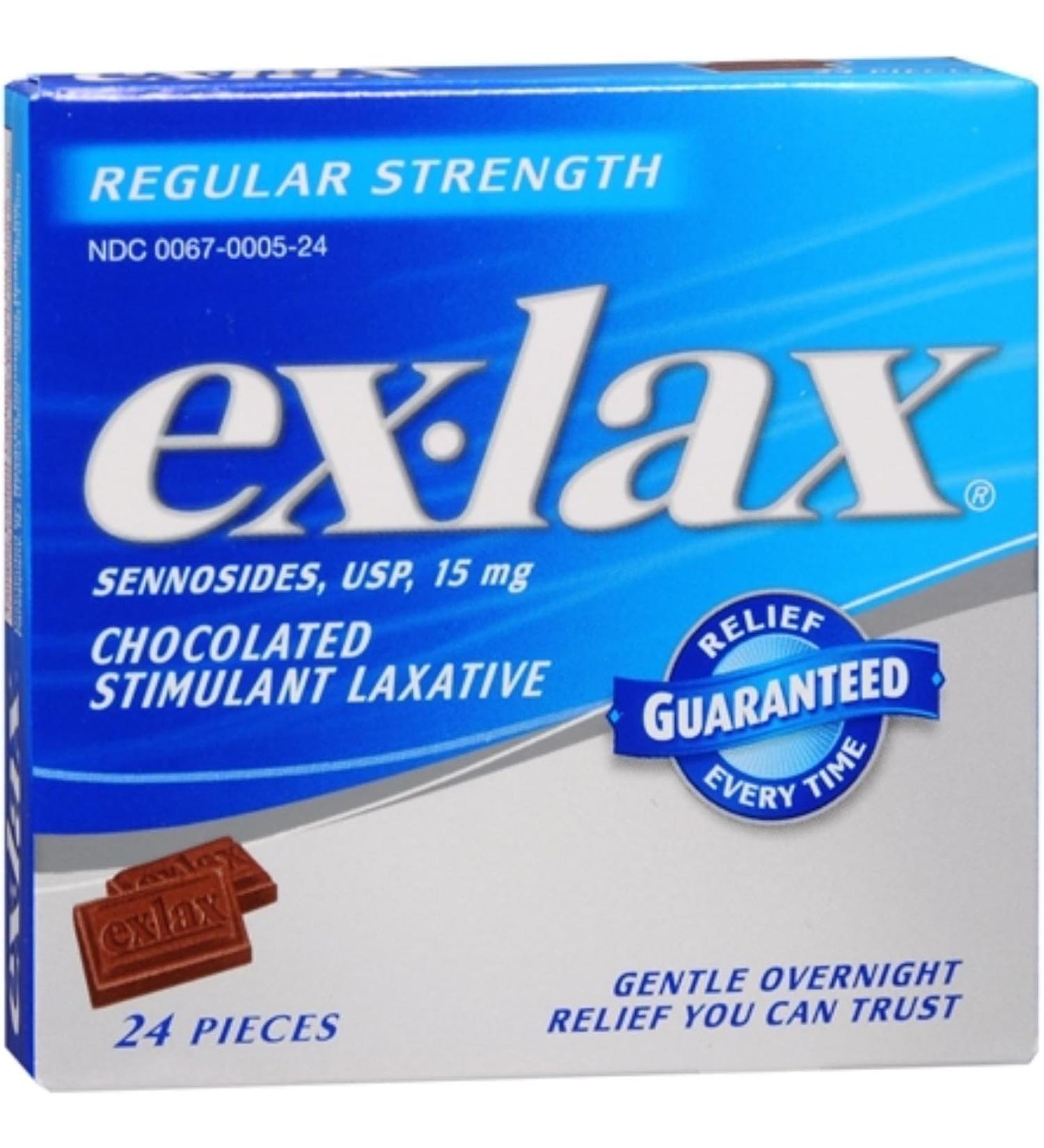 Exlax Chocolated Stimulant Laxative Regular Strength 15mg 24 Pieces Gentle Overnight Relief (5 Pack)
