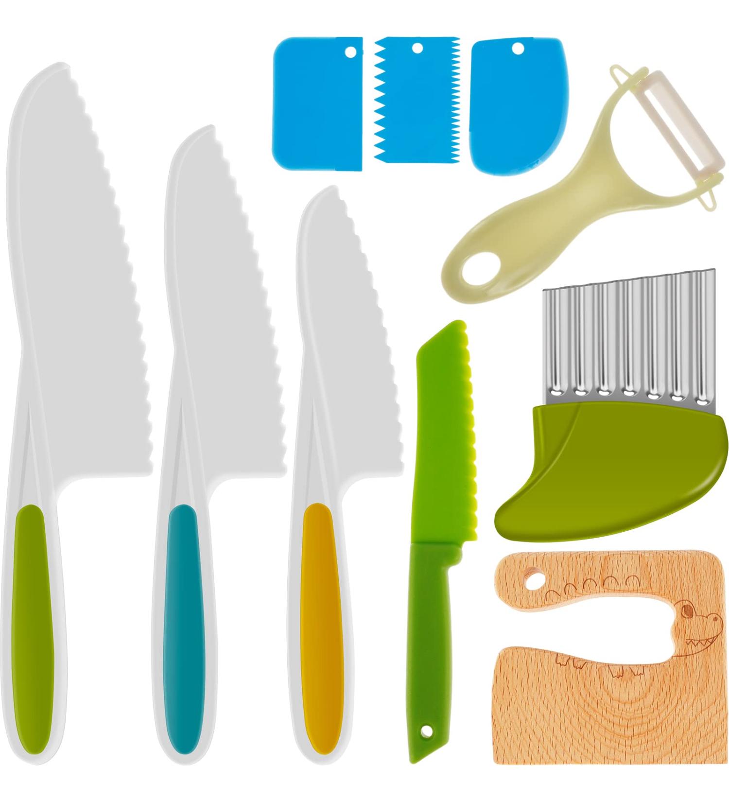 Abizarch 10Pcs Kids Cooking Cutter Set Safe Reusable Plastic Toddler Kitchen Cutter Set with Wooden Cutter Serrated Cutter Potato Cutter Peeler for Cutting Fruit Vegetable Dessert ZHAZHAMO(green) - Buy Online on GoSupps.com