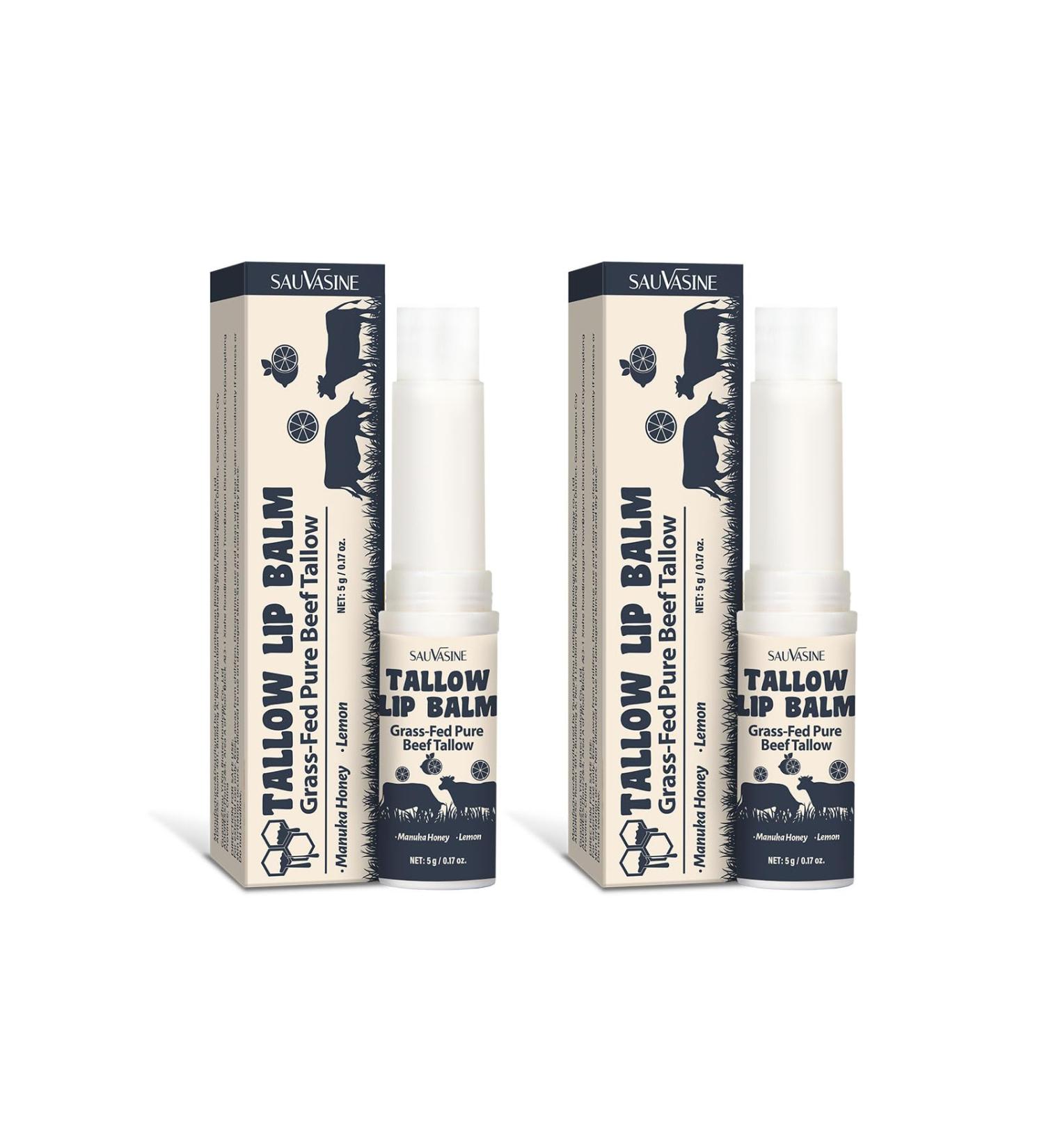 2PCS Tallow Lip Balm With Grass-Fed Beef Tallow & Manuka Honey Long-Lasting Moisturizing Lip For Cracked and Dull Lip Natural Balm 5g/0.17oz 5g*2 - Buy Online on GoSupps.com