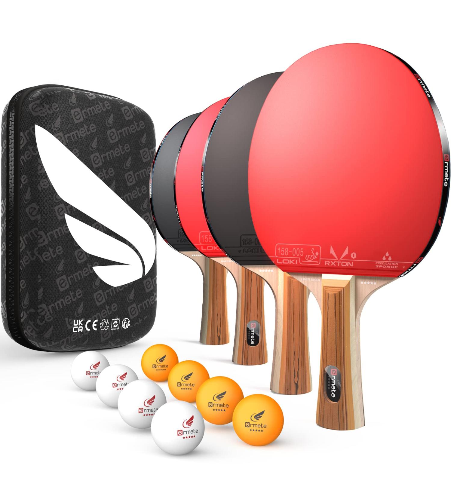 Ermete 4 Player Ping Pong Paddles Set with ITTF Approval Rubber - Includes 8 Balls, Storage Case - Portable Indoor & Outdoor Table Tennis Kit - Buy Online on GoSupps.com