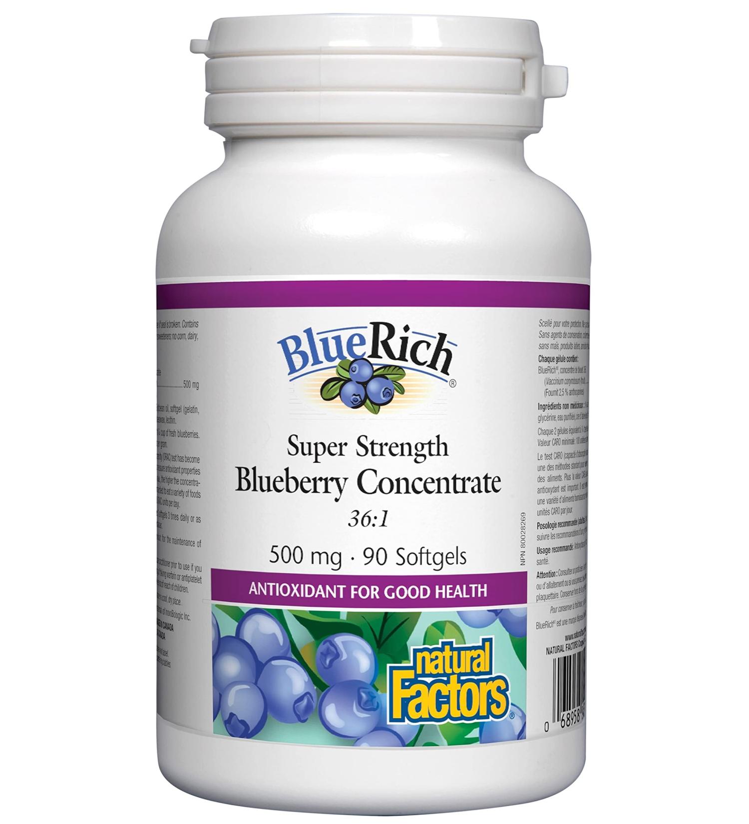 Buy Natural Factors BlueRich Blueberry Concentrate 500mg - Super Strength, 90 Softgels - Buy Online on GoSupps.com