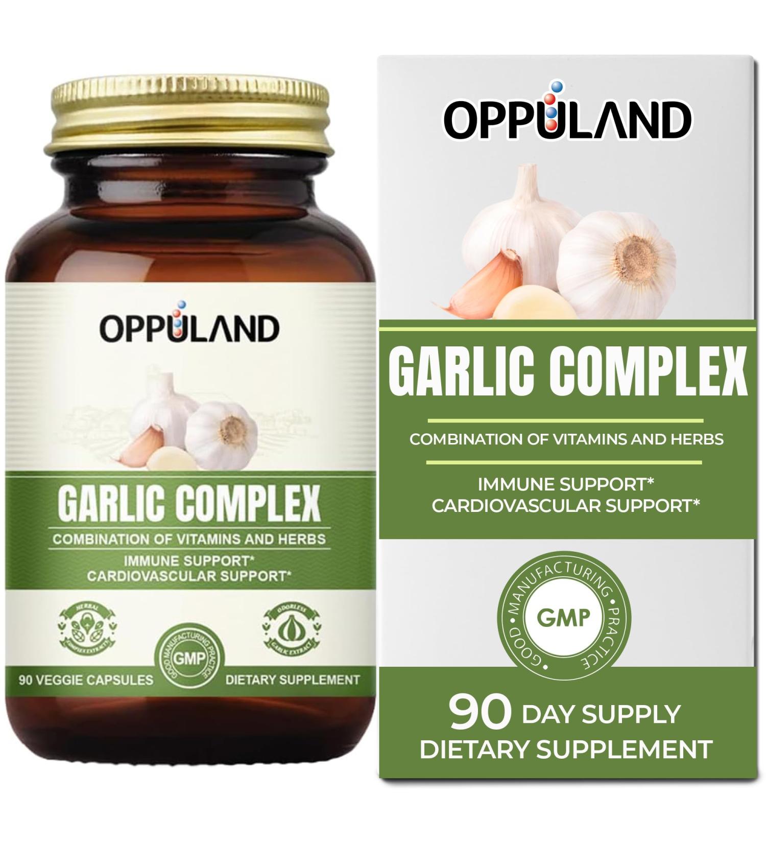 oppuland Garlic Complex - Odorless Garlic Pills with Oregano Olive Leaf Nigella Seed Vitamin D Zinc - Herbal Supplement - Cardiovascular Immune System & Natural Wellness Support - 30 Day Supply - Buy Online on GoSupps.com