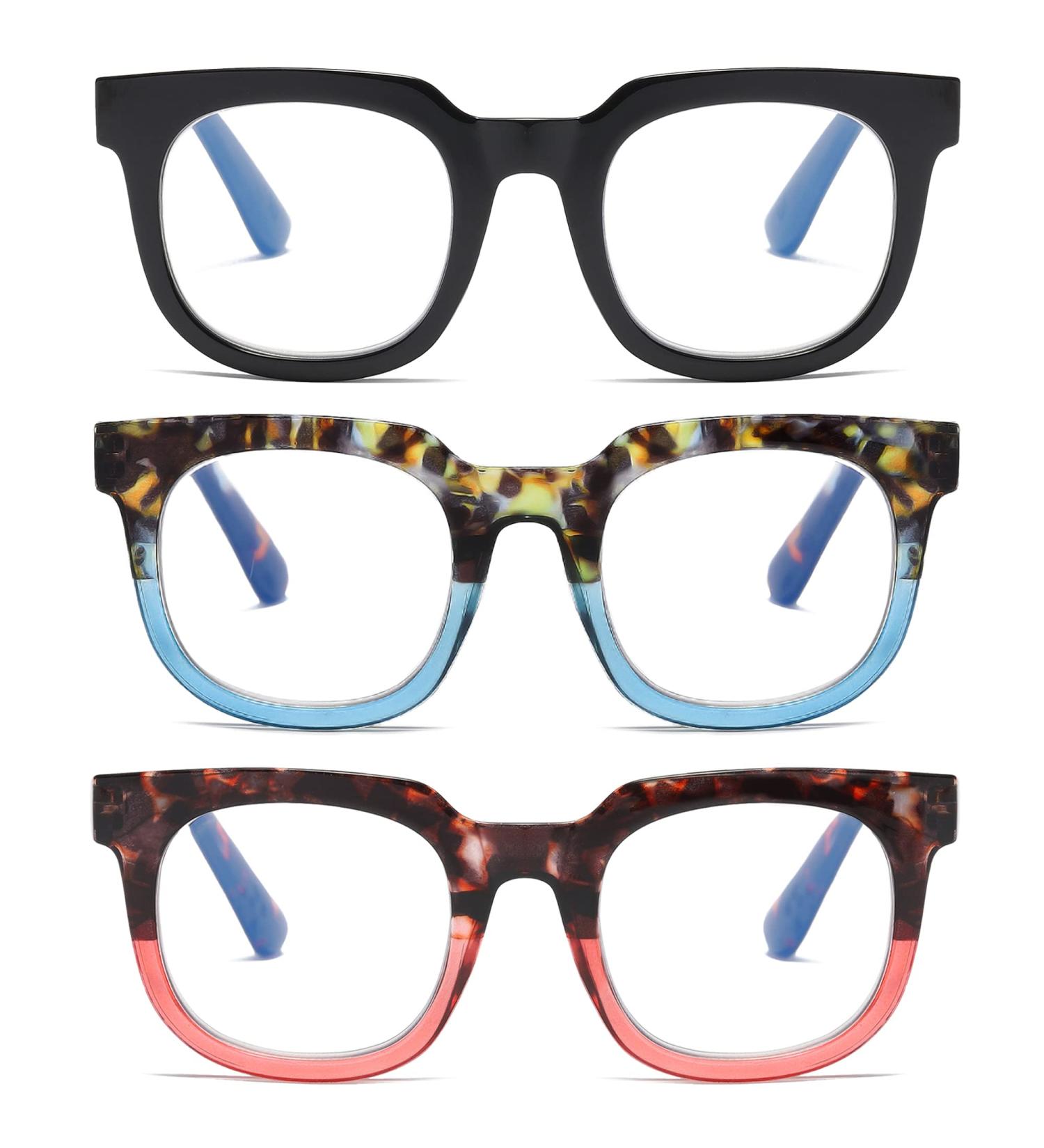 Shop Oversized Reading Glasses for Women - Blue Light Blocking Retro Style Spring Hinge - 3-Pack +2.5 Strength - Buy Online on GoSupps.com