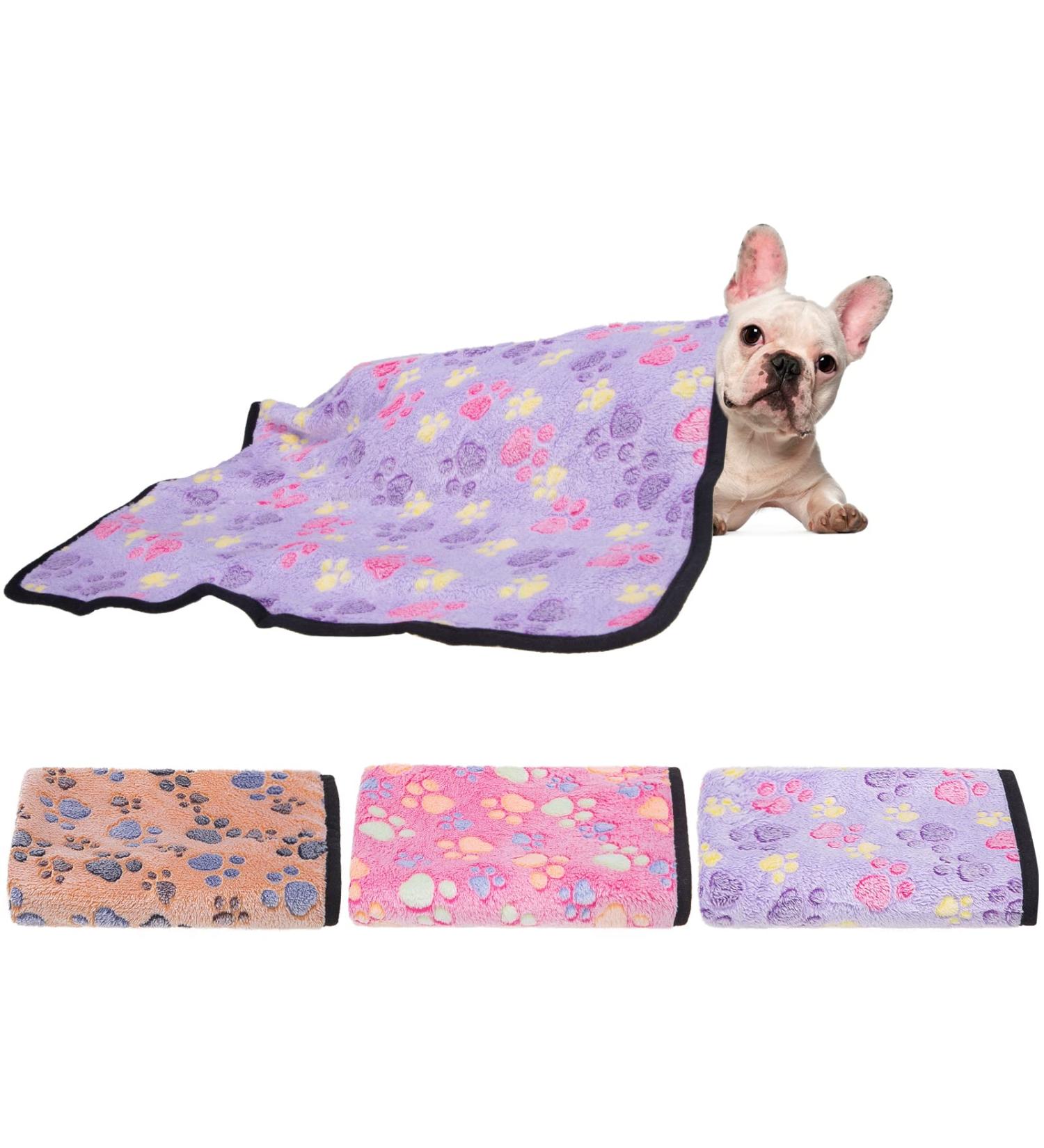 EXPAWLORER Fluffy Paw Print Dog Blanket - Soft Warm Fleece Pet Blanket for Small Pets - Cozy Mat Cover for Cats and Dogs - Purple - Buy Online on GoSupps.com