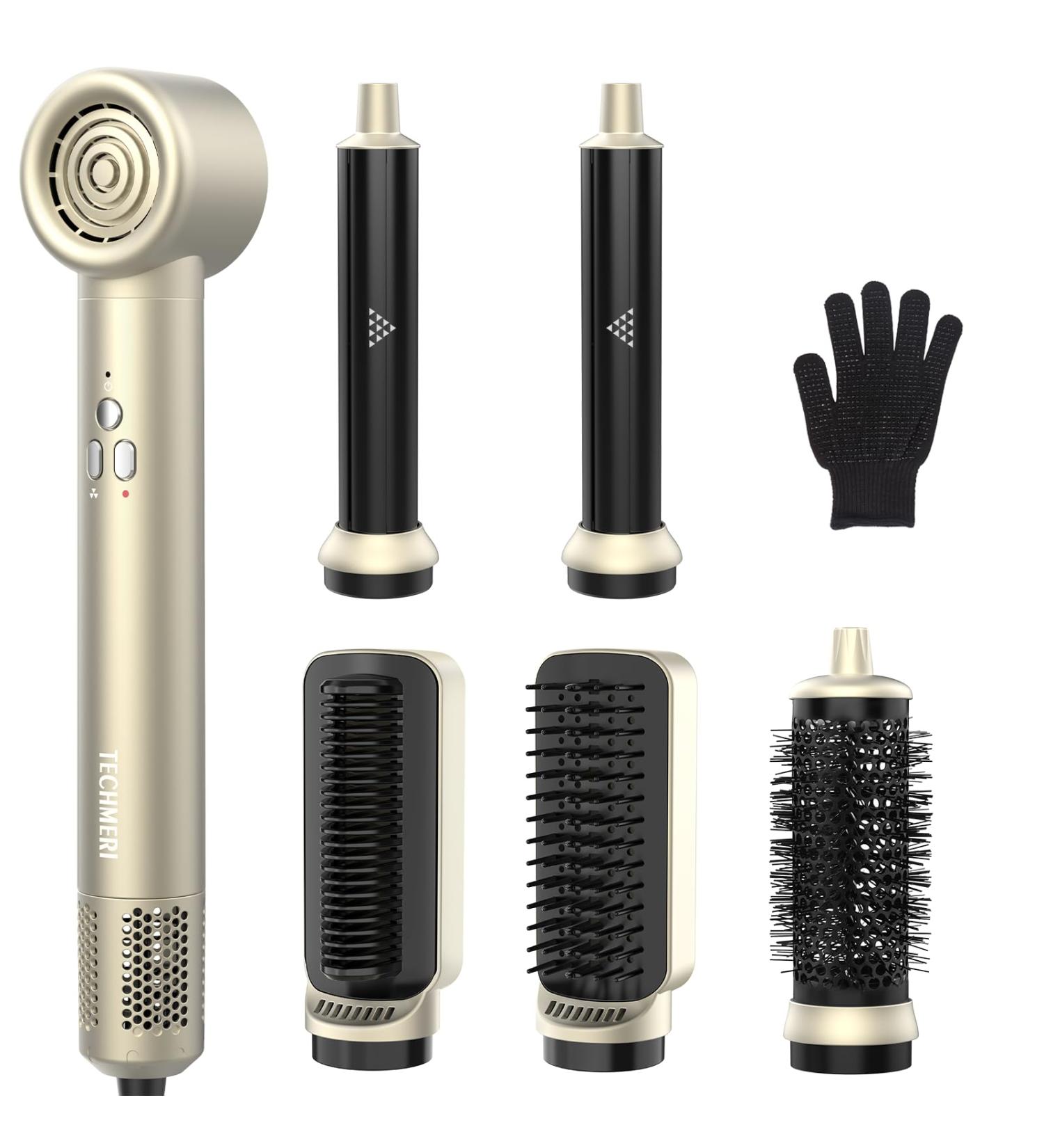 6-in-1 Hair Styler Hot Air Brush - 110 000 RPM Ionic Hair Dryer & Straightener for Fast Drying Curling and Volumizing - Professional Stone Gold - Buy Online on GoSupps.com